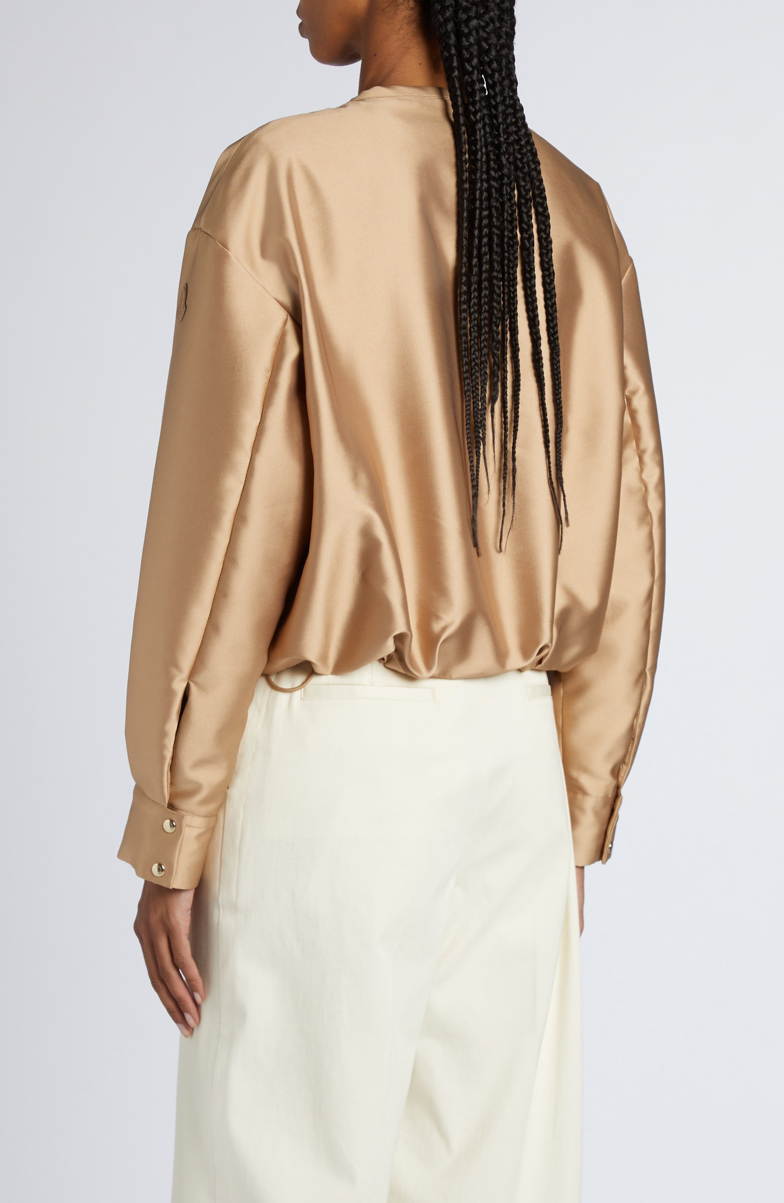 Moncler Maupa Satin Bomber Jacket in Pastel Beige at Nordstrom - 3