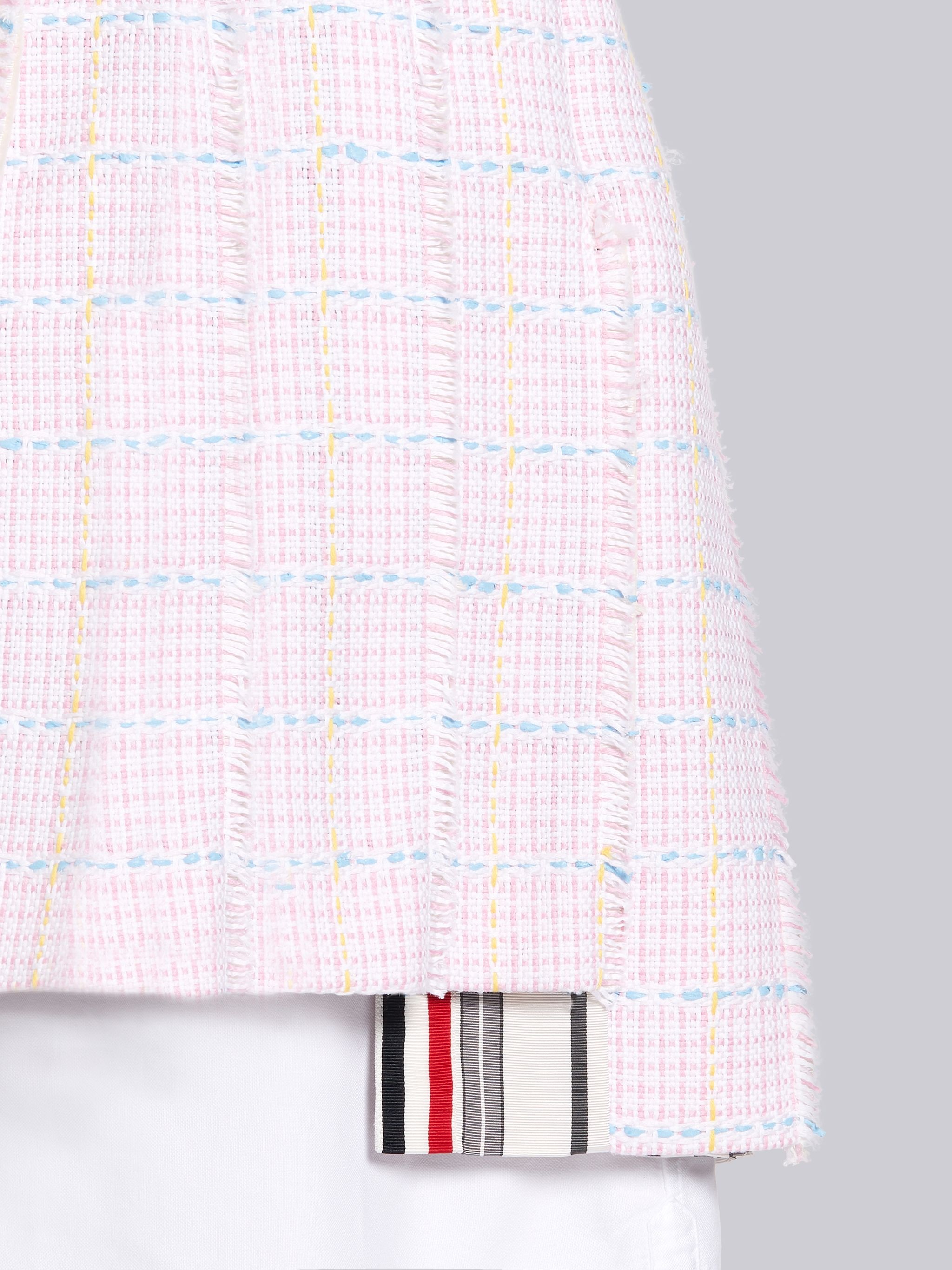 Pink Cotton Windowpane University Check Tweed Dropped Back Mini Pleated Skirt - 5