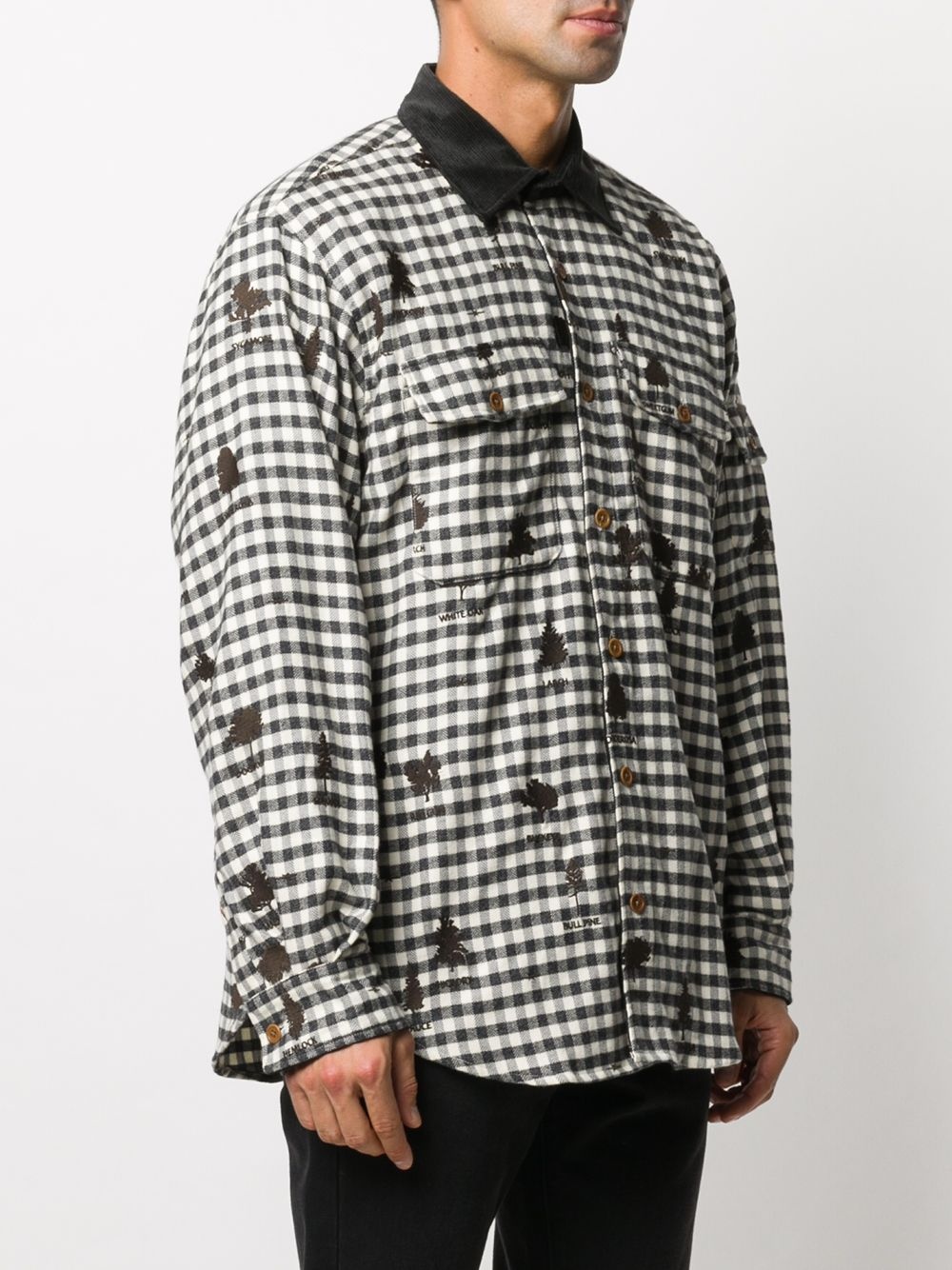 gingham shirt with all-over tree embroidery - 3