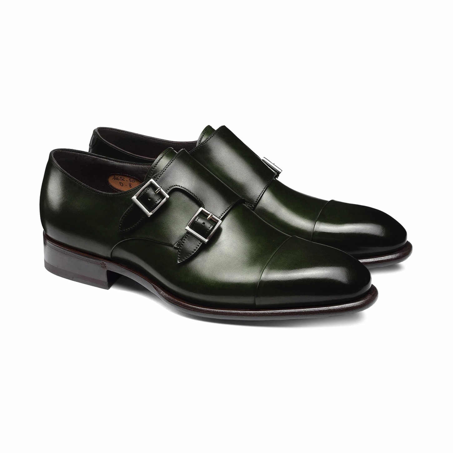 Men's green leather double-buckle shoe - 5