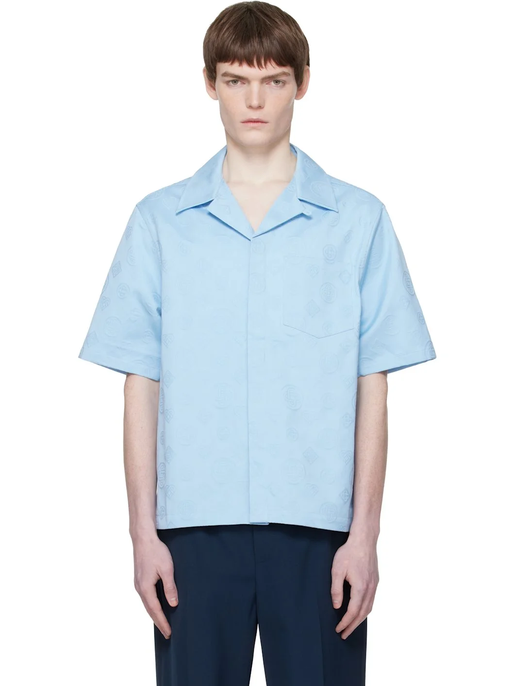 Blue Monogram Short Sleeve Shirt - 1