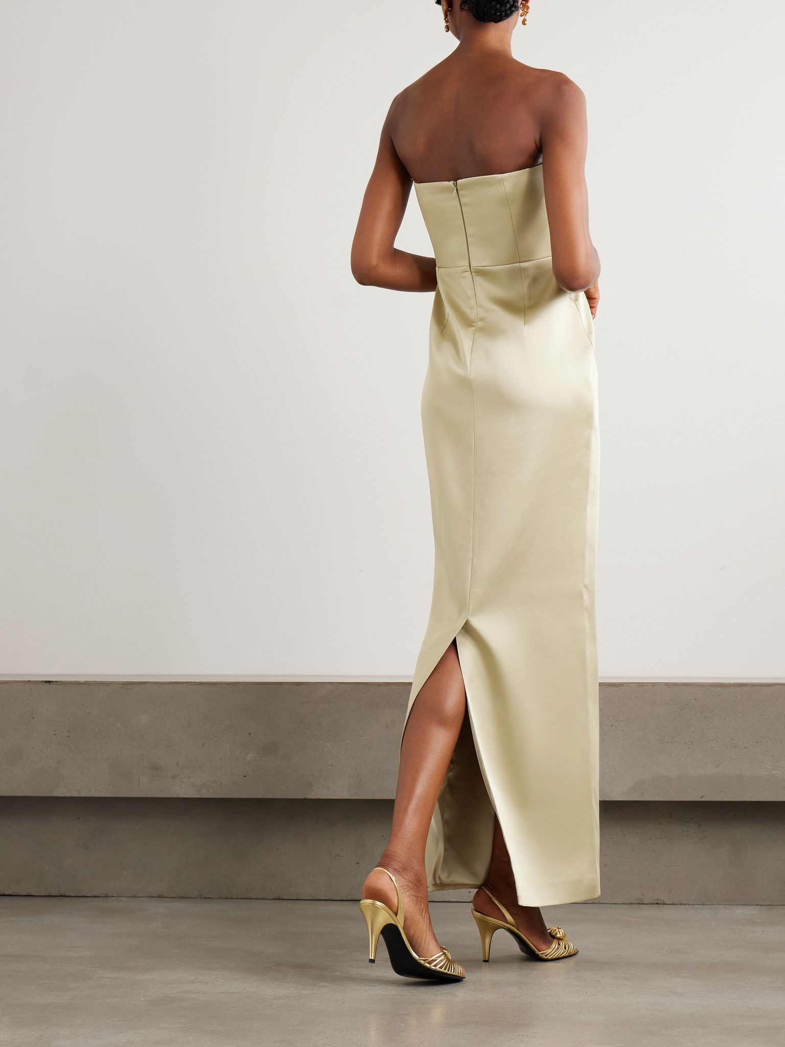 Noa strapless bow-embellished satin gown Ivory - 3