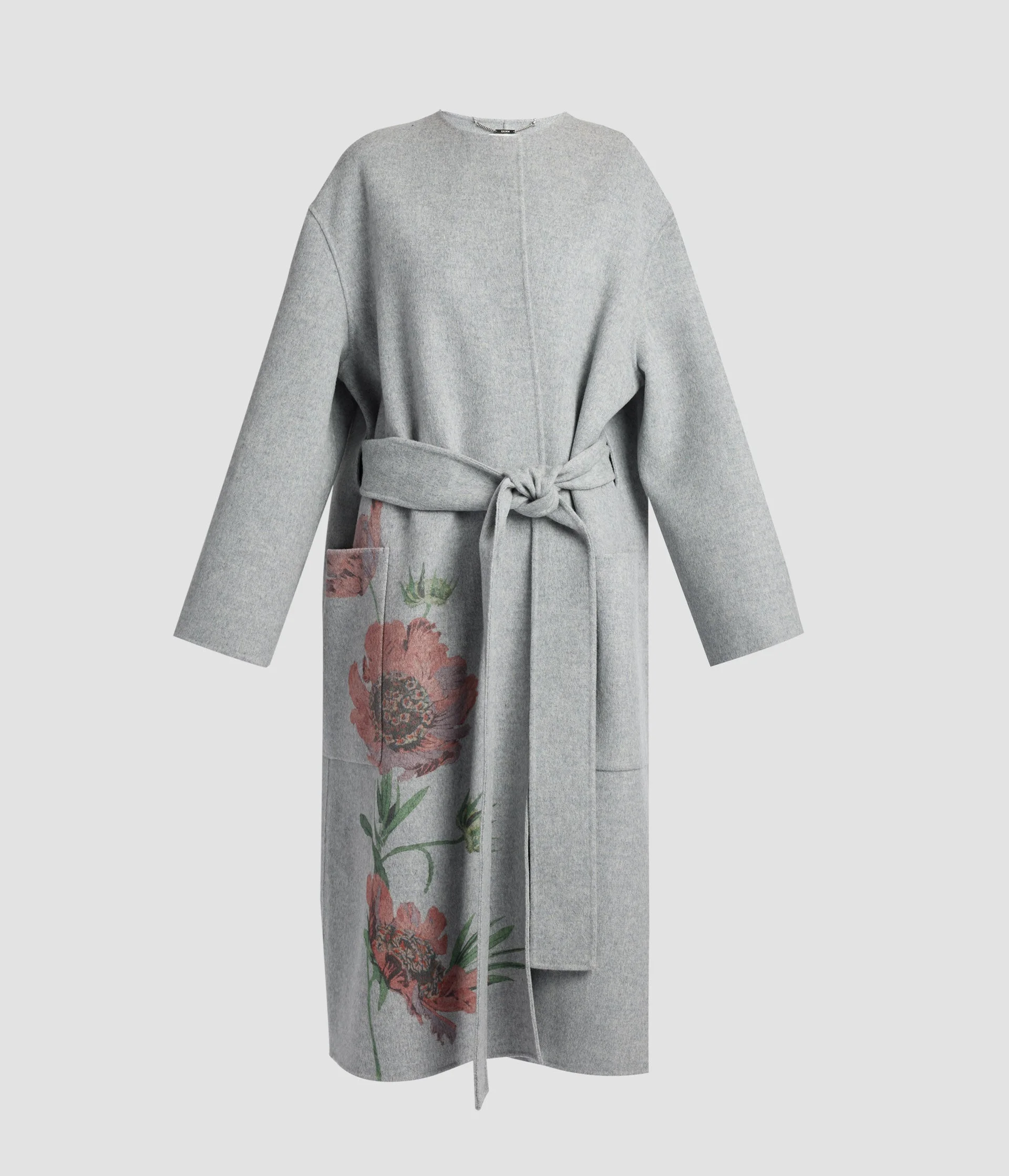 FLORAL PRINT DOUBLE FACE WOOL BELTED COAT - 1