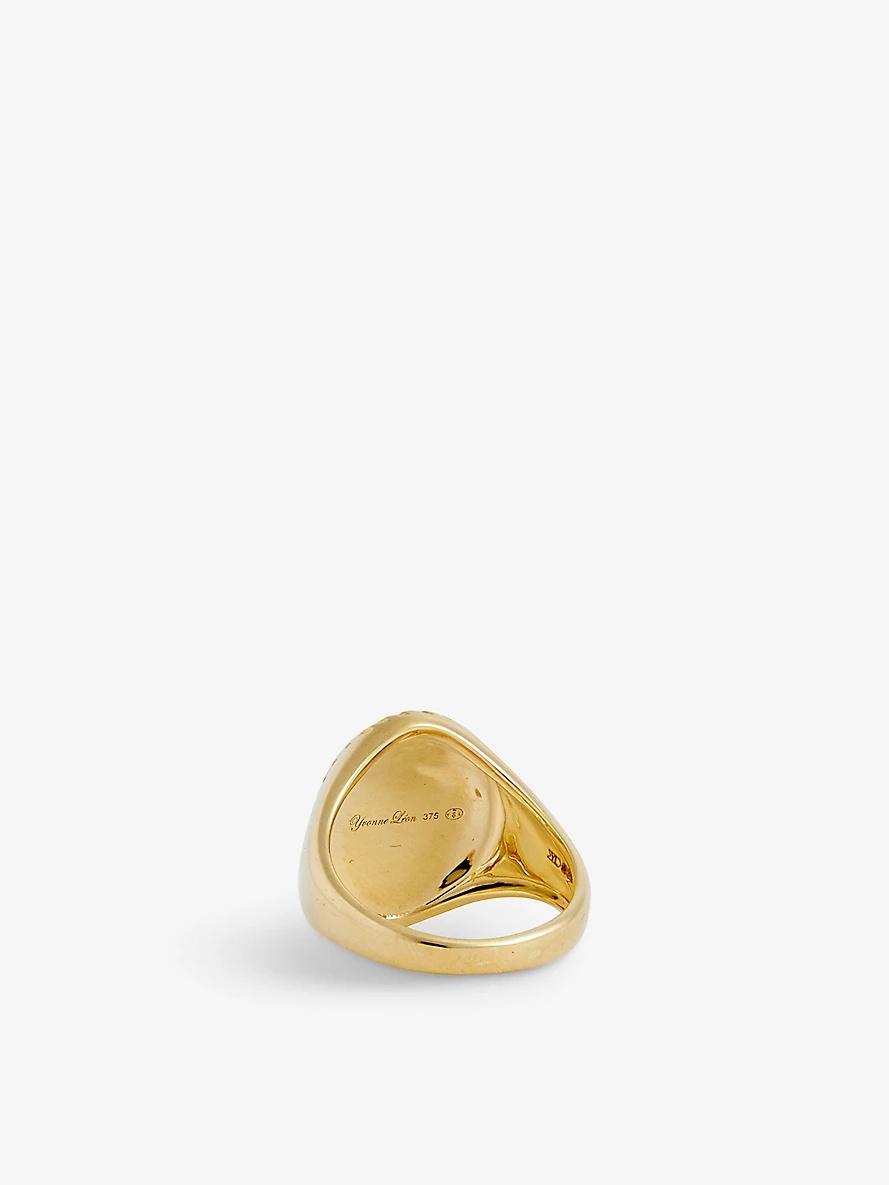 Oval 9ct yellow gold, 0.015ct diamond and mother-of-pearl signet ring - 5