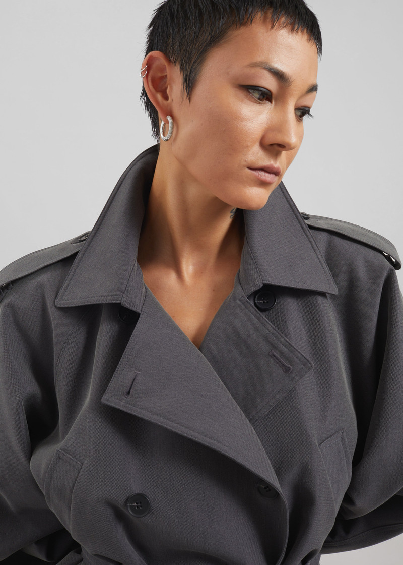 Kinsley Cropped Trench Jacket - Grey 4