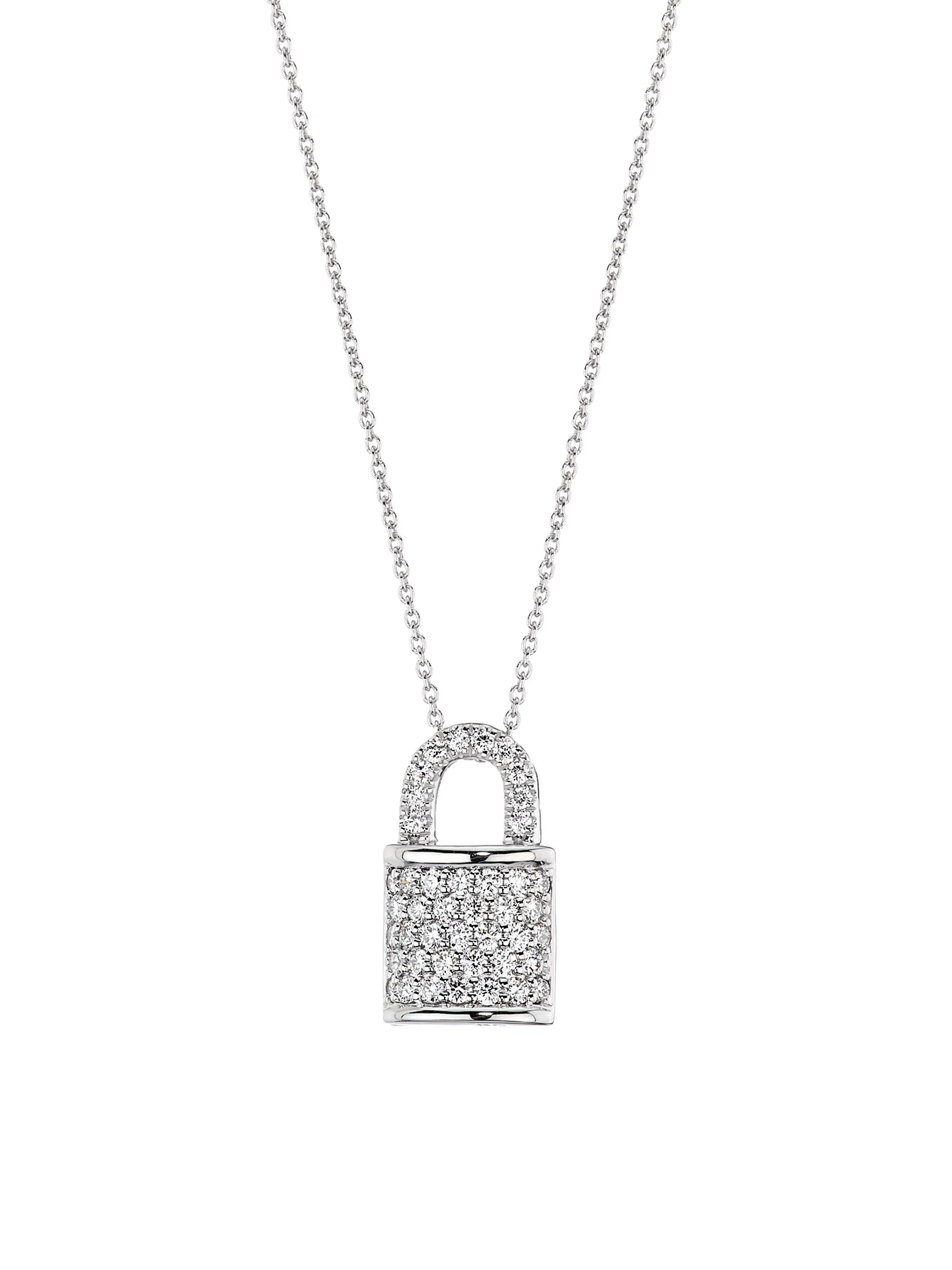Women's Tiny Treasures Lock 18K White Gold, Ruby & 0.45 TCW Diamond Necklace - White Gold - 1