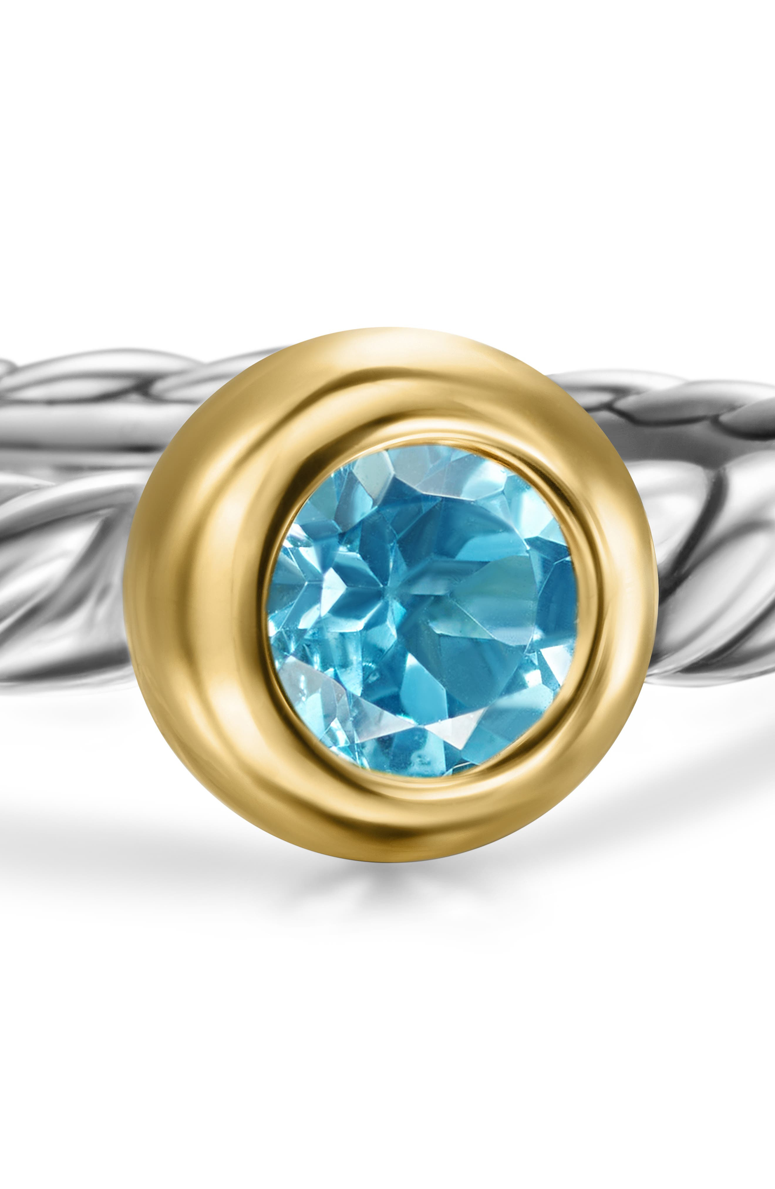 David Yurman Petite Cable Ring in Sterling Silver with 14K Yellow Gold in Silver/Gold/Blue Topaz at  - 3