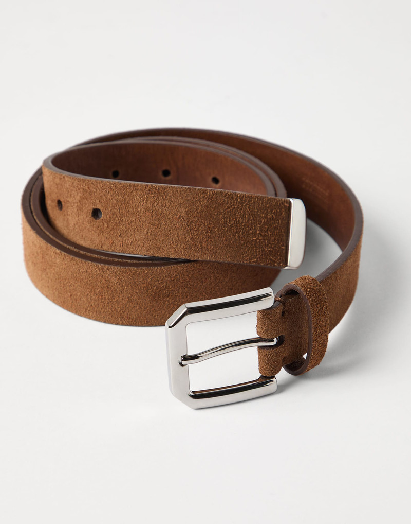 Brunello Cucinelli Reversed leather belt with square buckle and tip outlook
