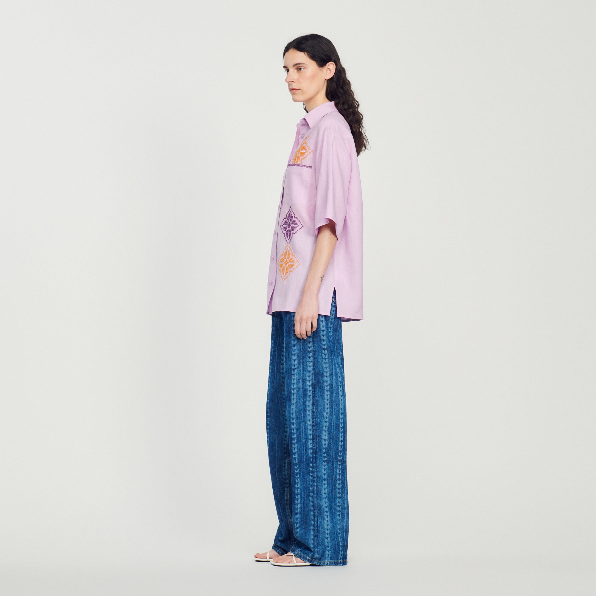 Oversized embroidered linen shirt - 7