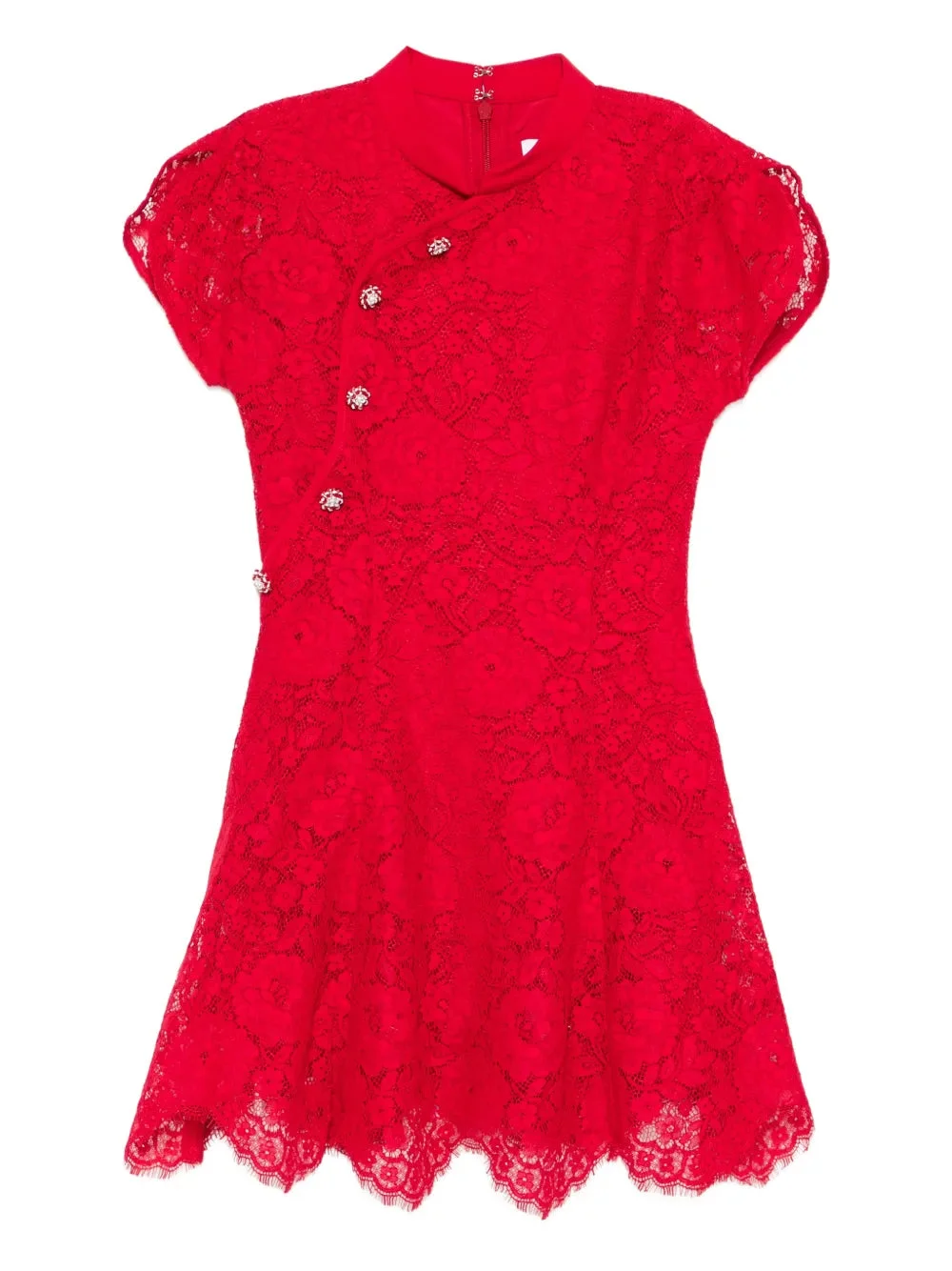 Red Fine Lace Mini Dress - 1