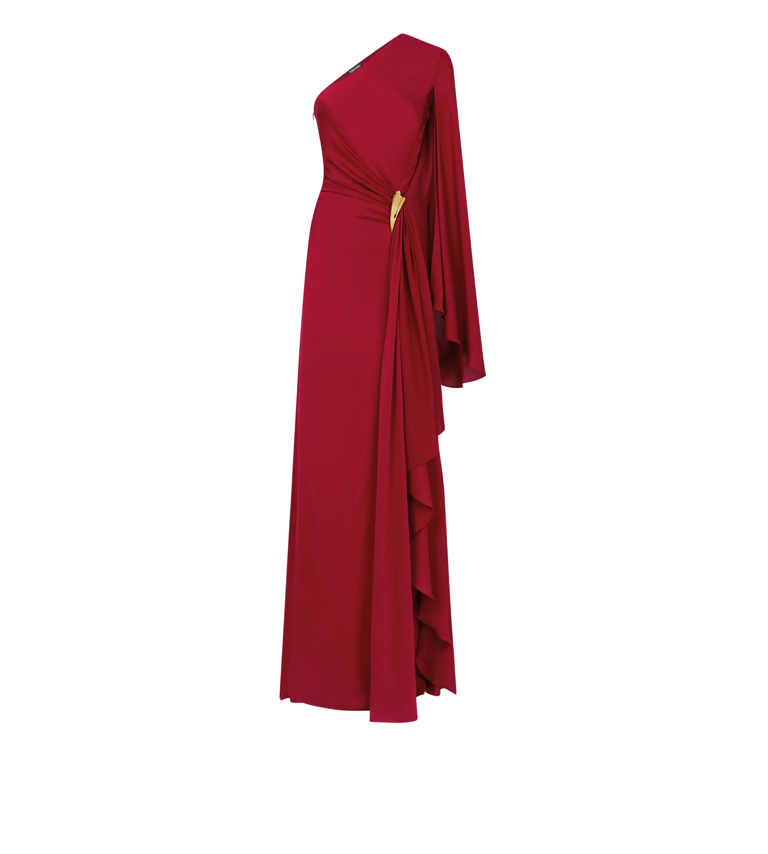 ONE SHOULDER EVENING DRESS WITH CAPE AND LIZA HARDWARE DETAIL - 1