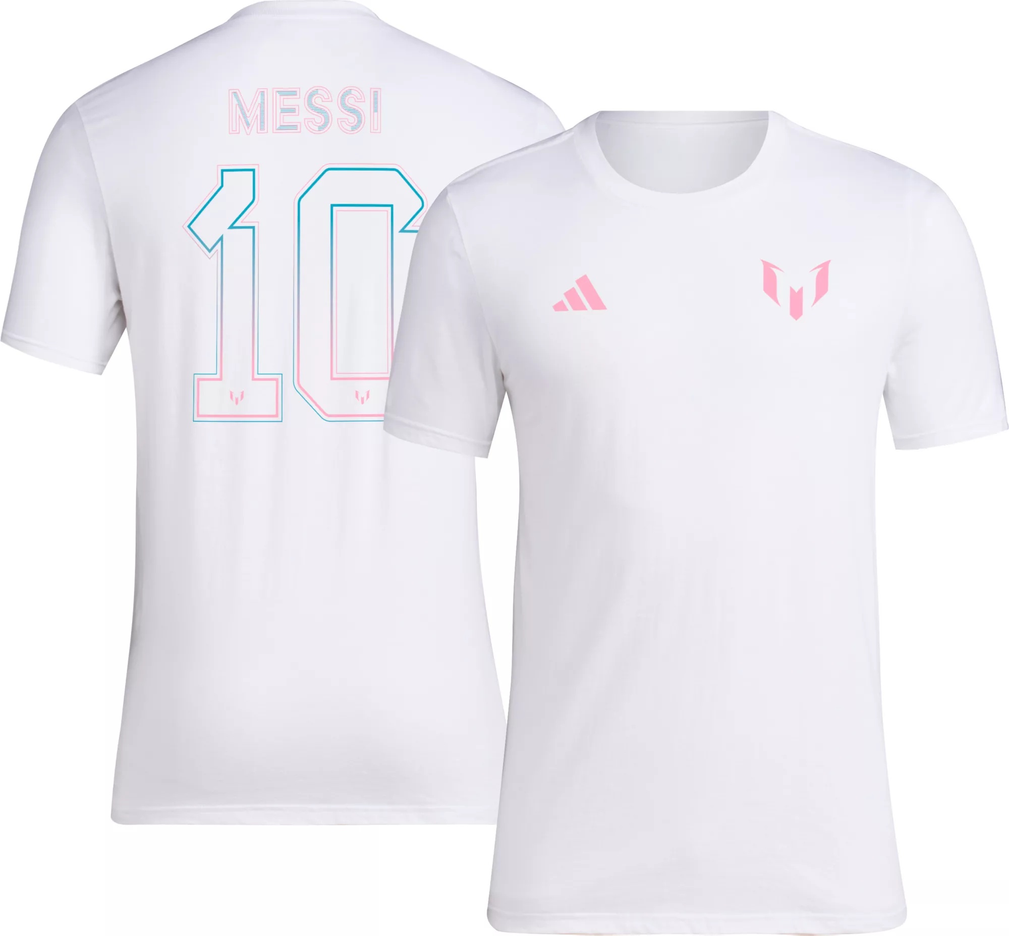 adidas Adult Miami Messi LM #10 White Name and Number T-Shirt - 1