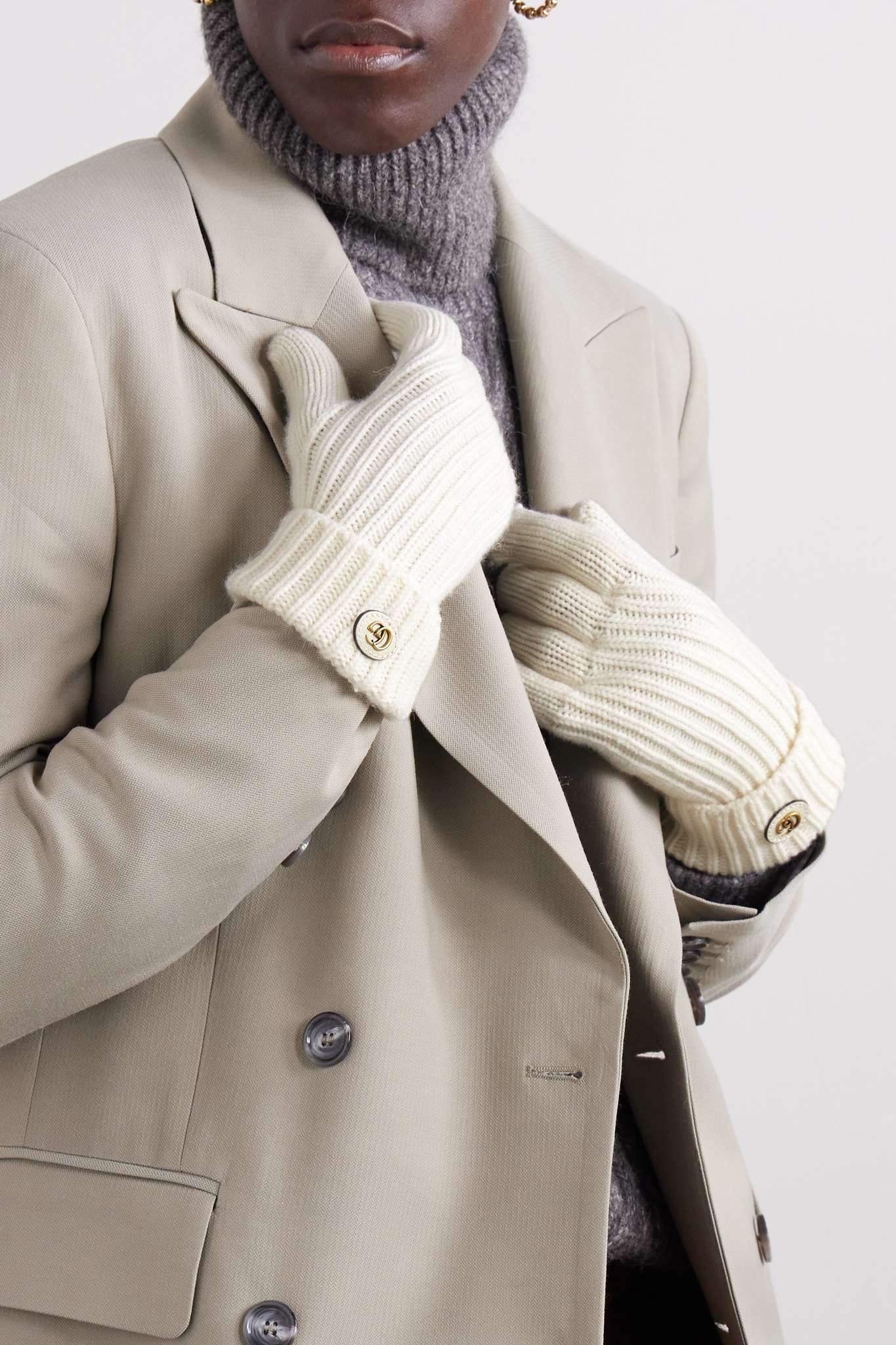 Embellished leather-trimmed wool and cashmere-blend gloves - 2