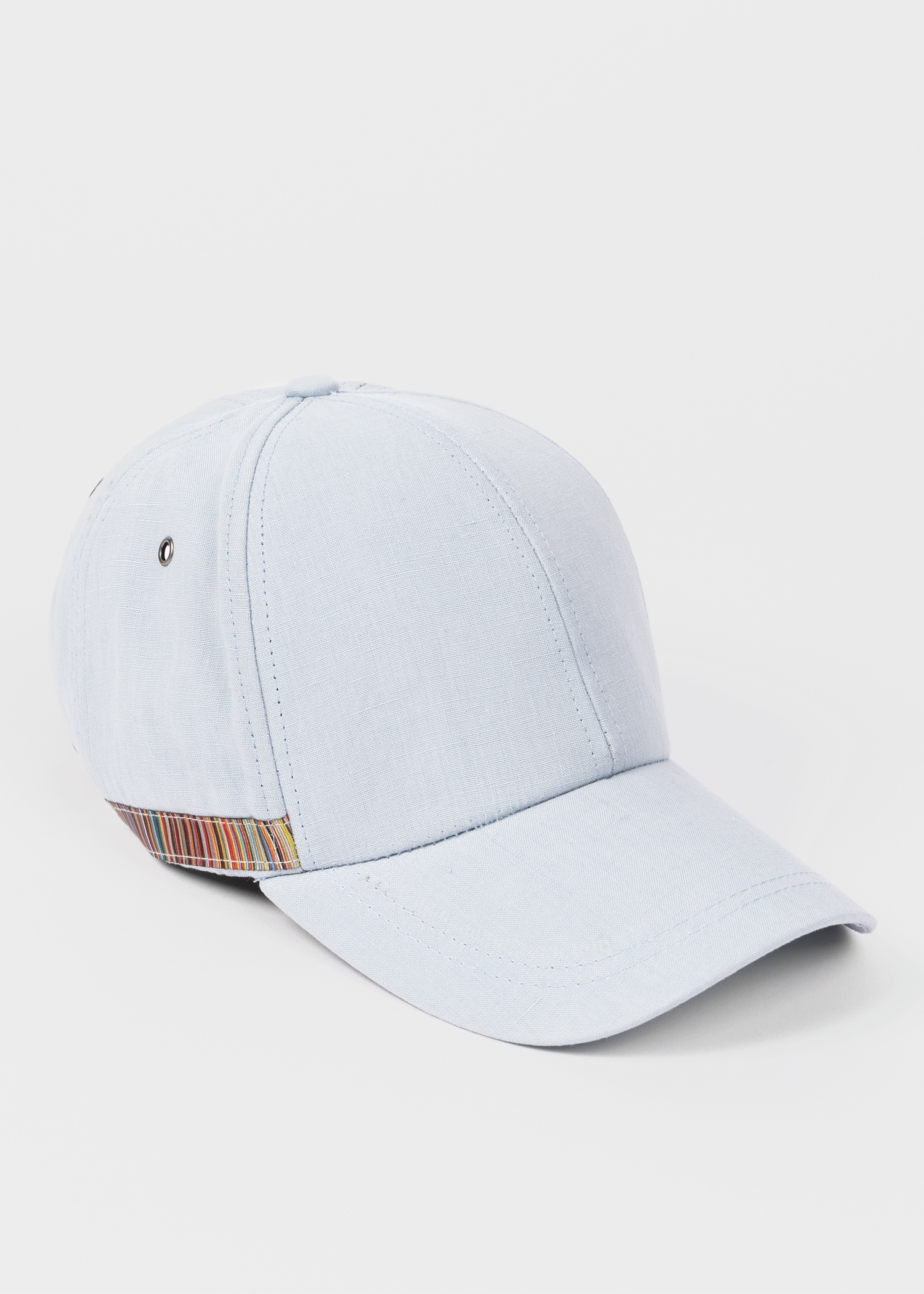 Sky Blue Linen Signature Stripe Trim Cap - 3