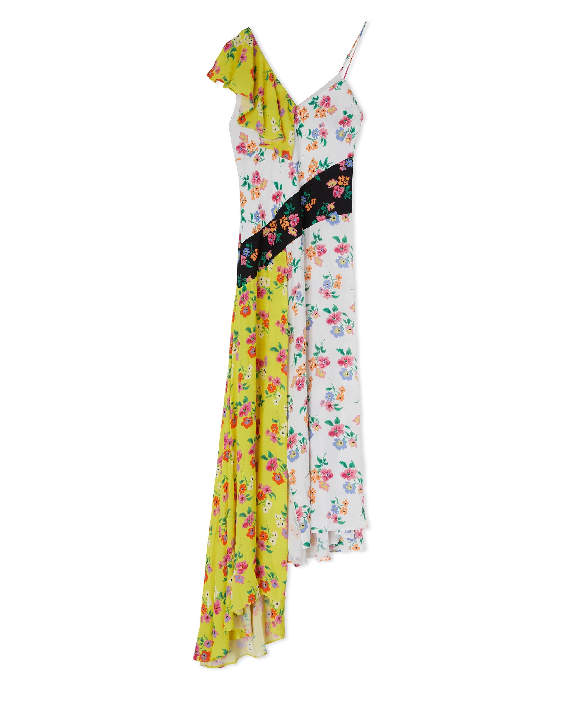 Patchwork viscose midi dress with "Micro Flower Bouquet" print - 1