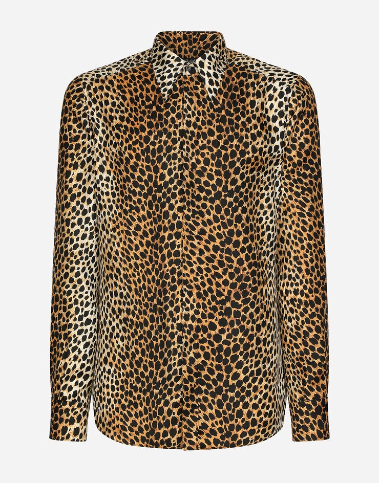 Silk twill Martini-fit shirt with ocelot print - 1