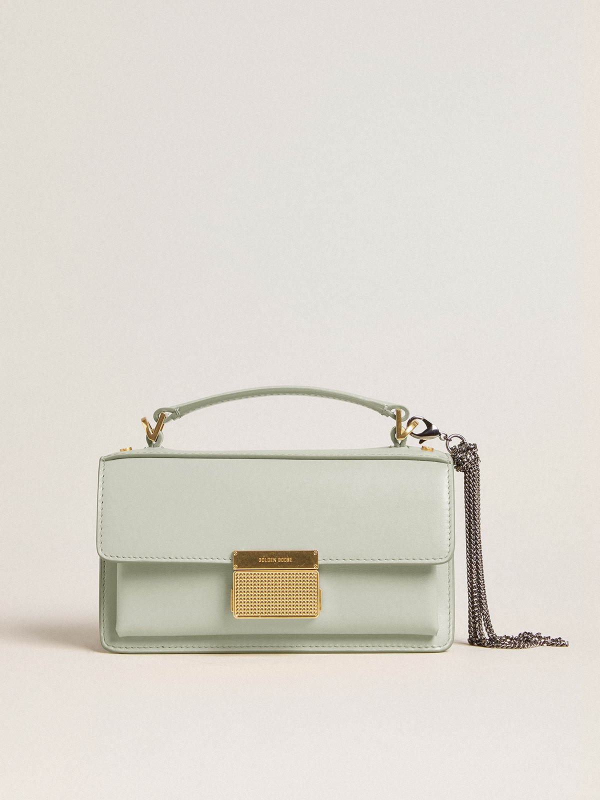 Small Venezia Bag in mineral-gray boarded leather with gold details - 8