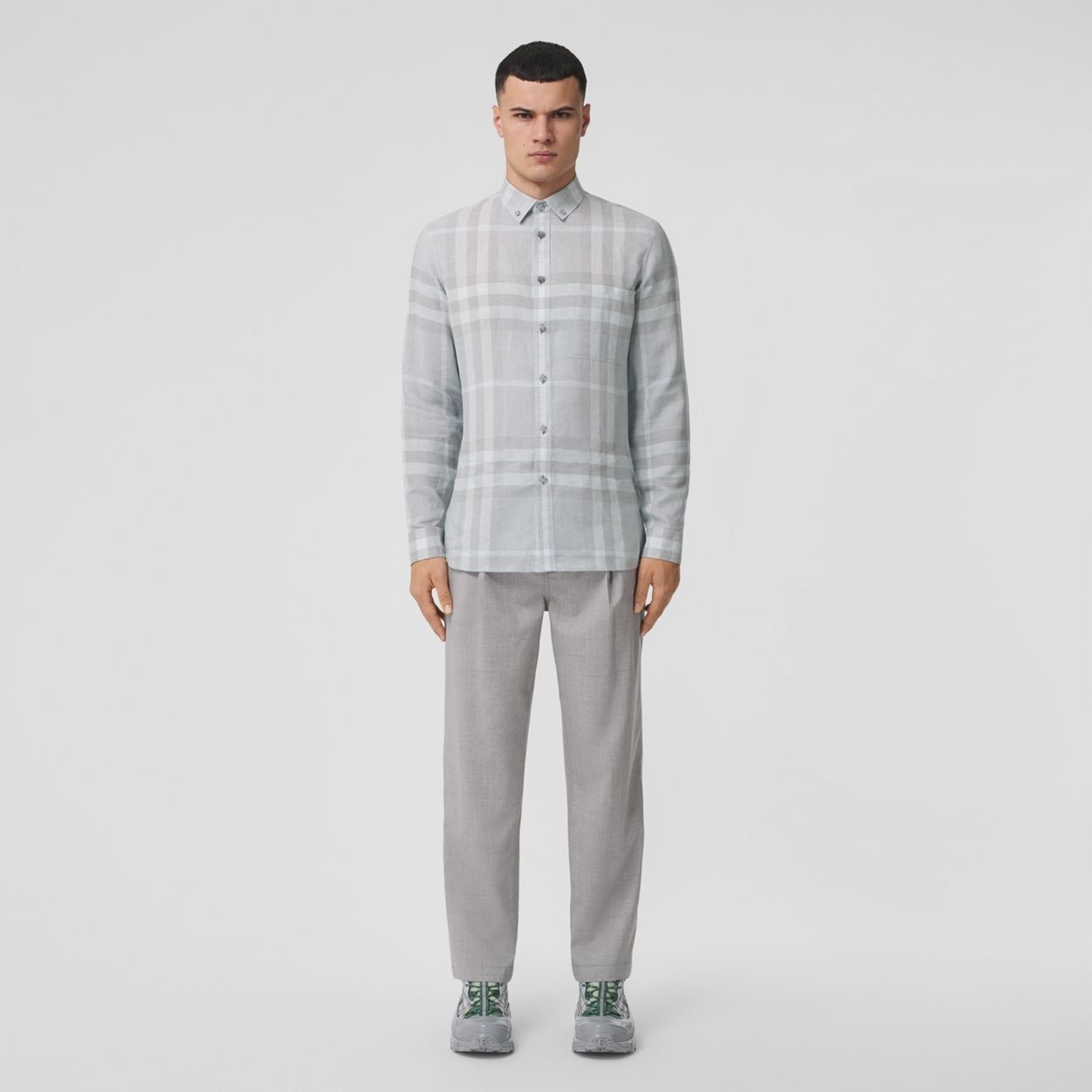Button-down Collar Check Linen Shirt - 2