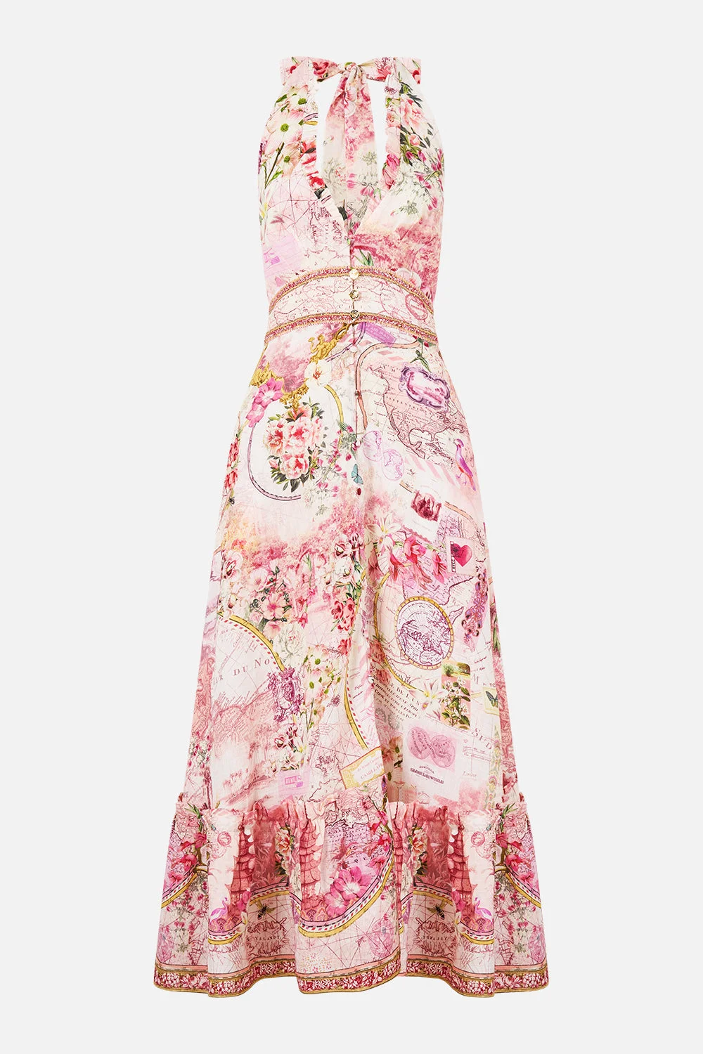 RUFFLE NECK HALTER DRESS JOURNAL DE VOYAGE - 1
