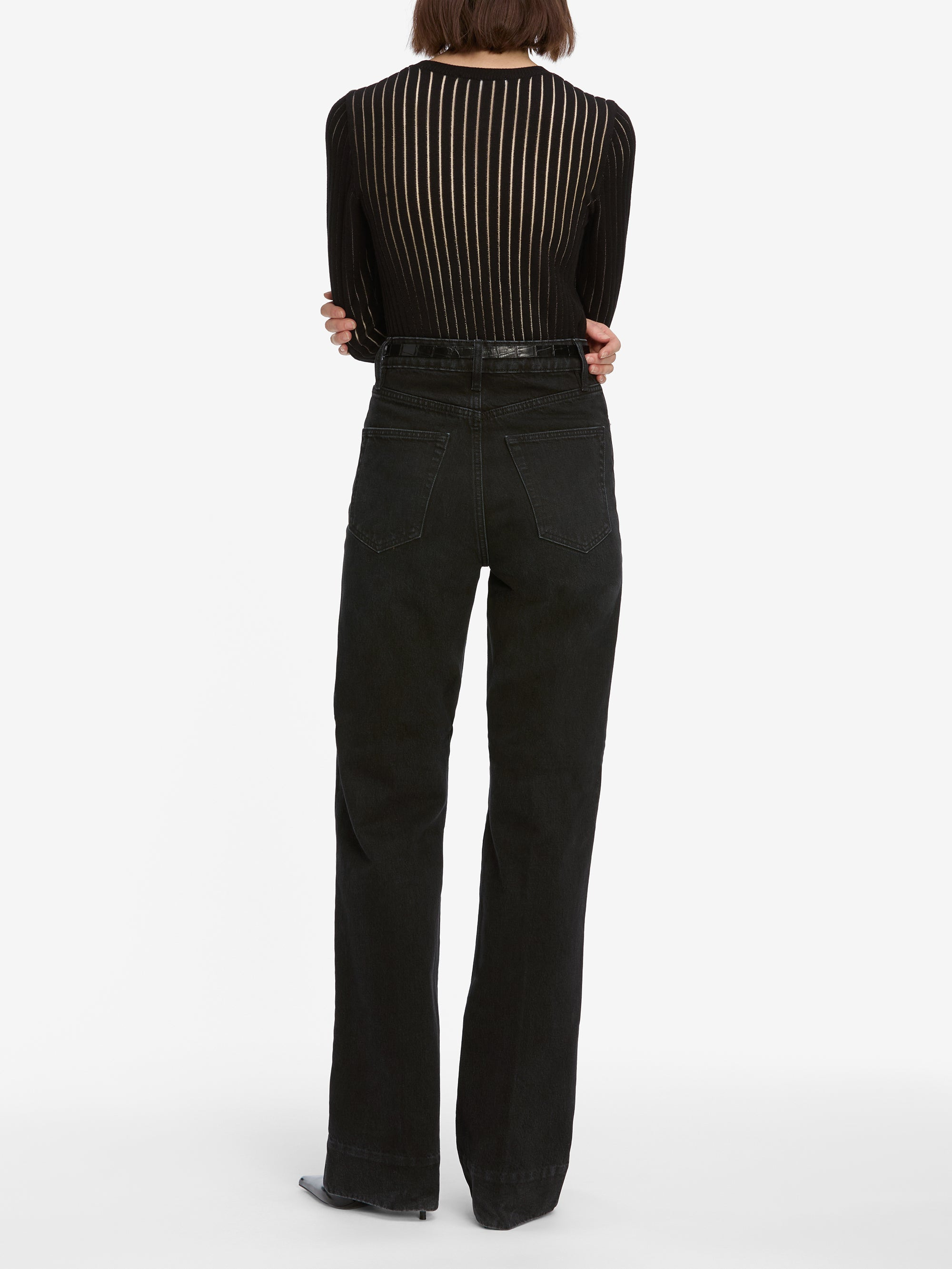 The Sheer Stripe Sweater in Black - 5