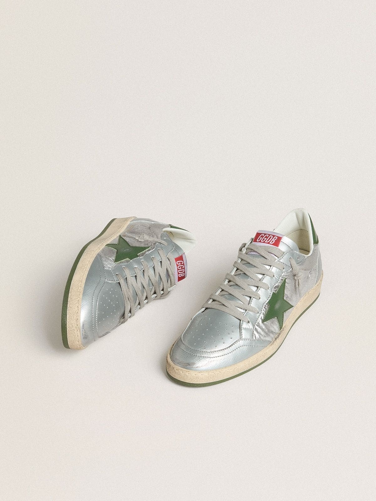 Men's Ball Star in silver nylon with green leather star and heel tab - 2