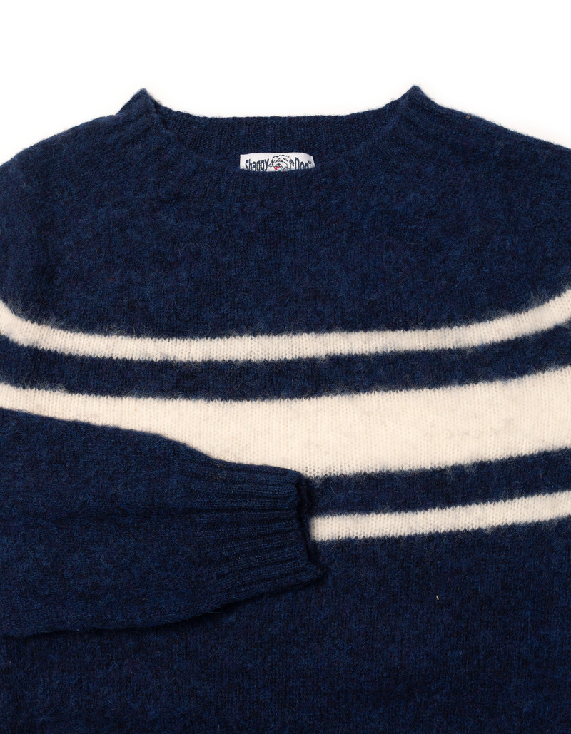 J. PRESS MADE-IN-SCOTLAND DARK BLUE CHEST STRIPE SHAGGY DOG SWEATER - TRIM FIT outlook