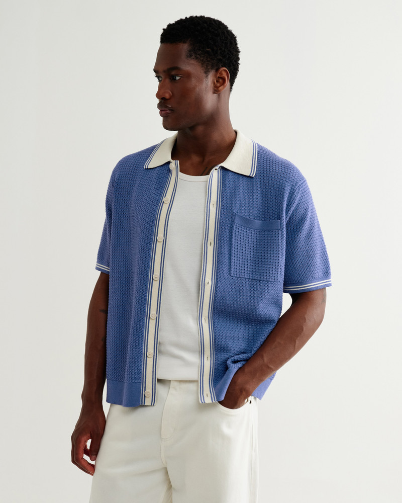 Wax London Belle - Blue Tipped Pointelle Polo Shirt outlook