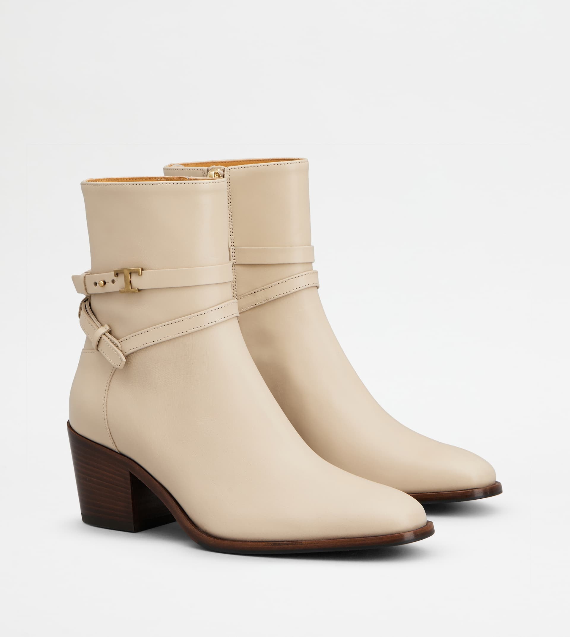ANKLE BOOTS IN LEATHER - BEIGE - 3