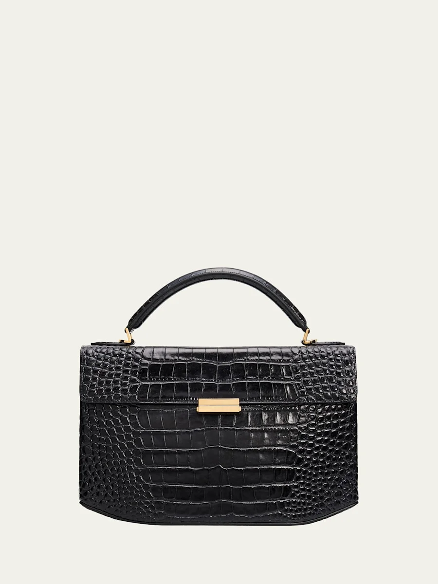Box Croc-Embossed Leather Top-Handle Bag - 1