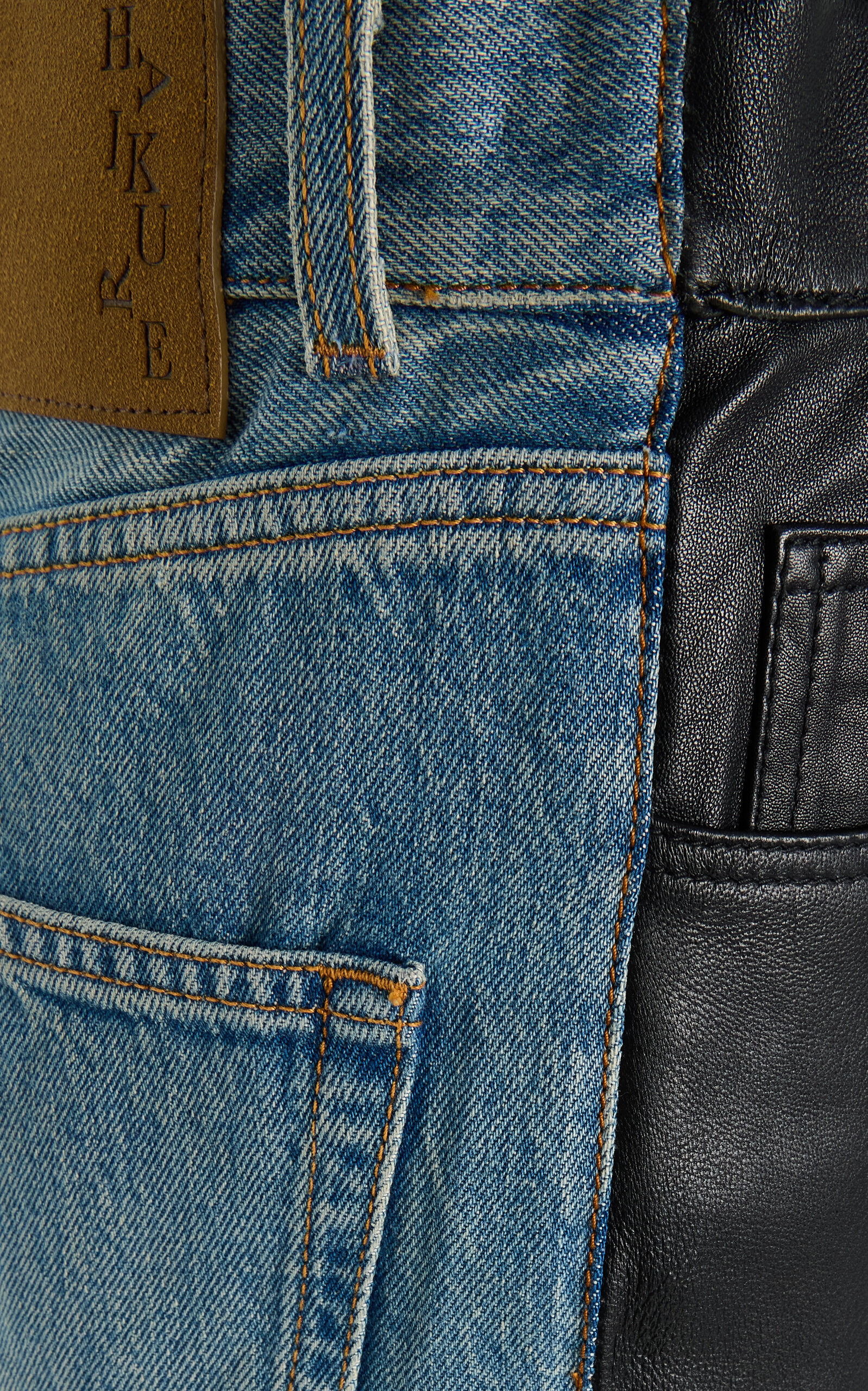 Star Leather and Denim High-Rise Straight-Leg Jeans dark wash - 5