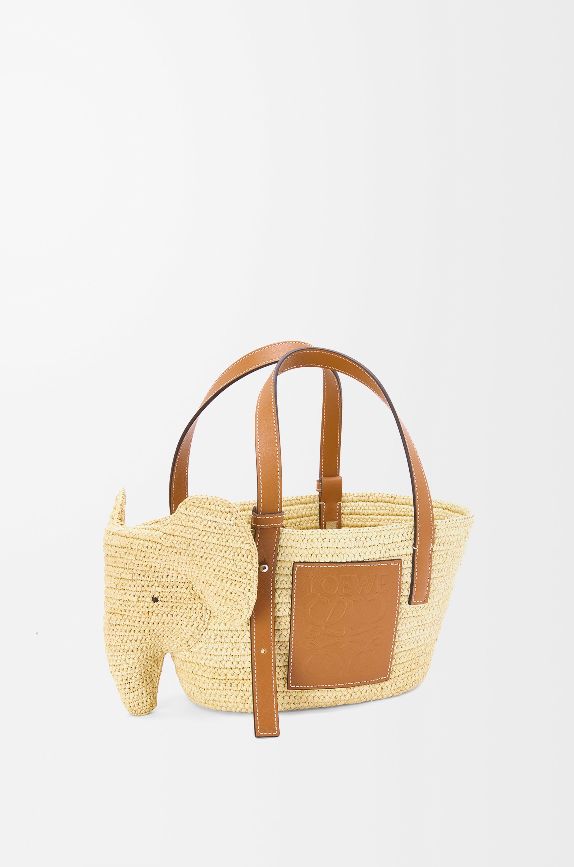 Small Elephant Basket bag in raffia and calfskin - 3