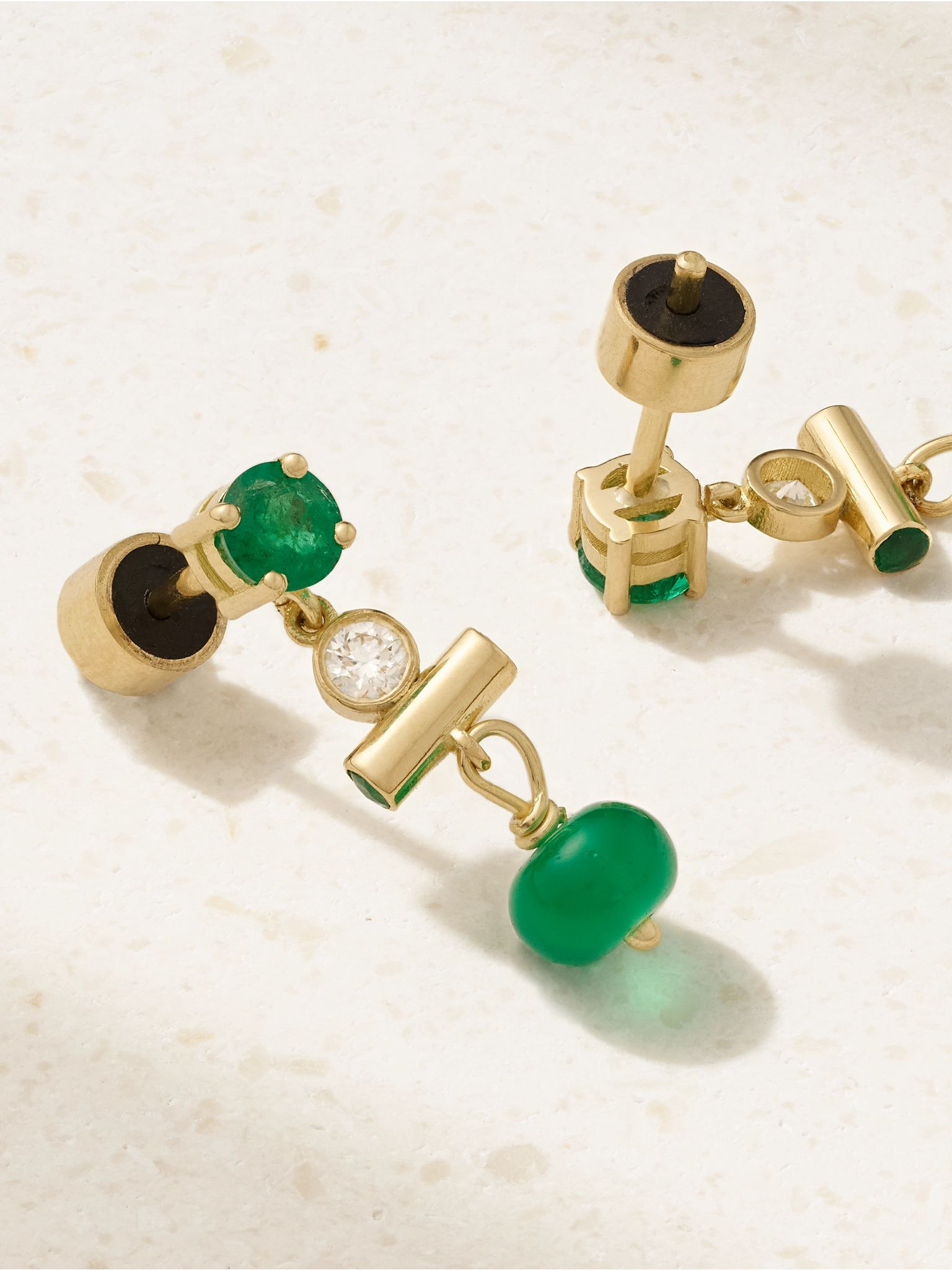 18-karat gold multi-stone earrings Green - 3