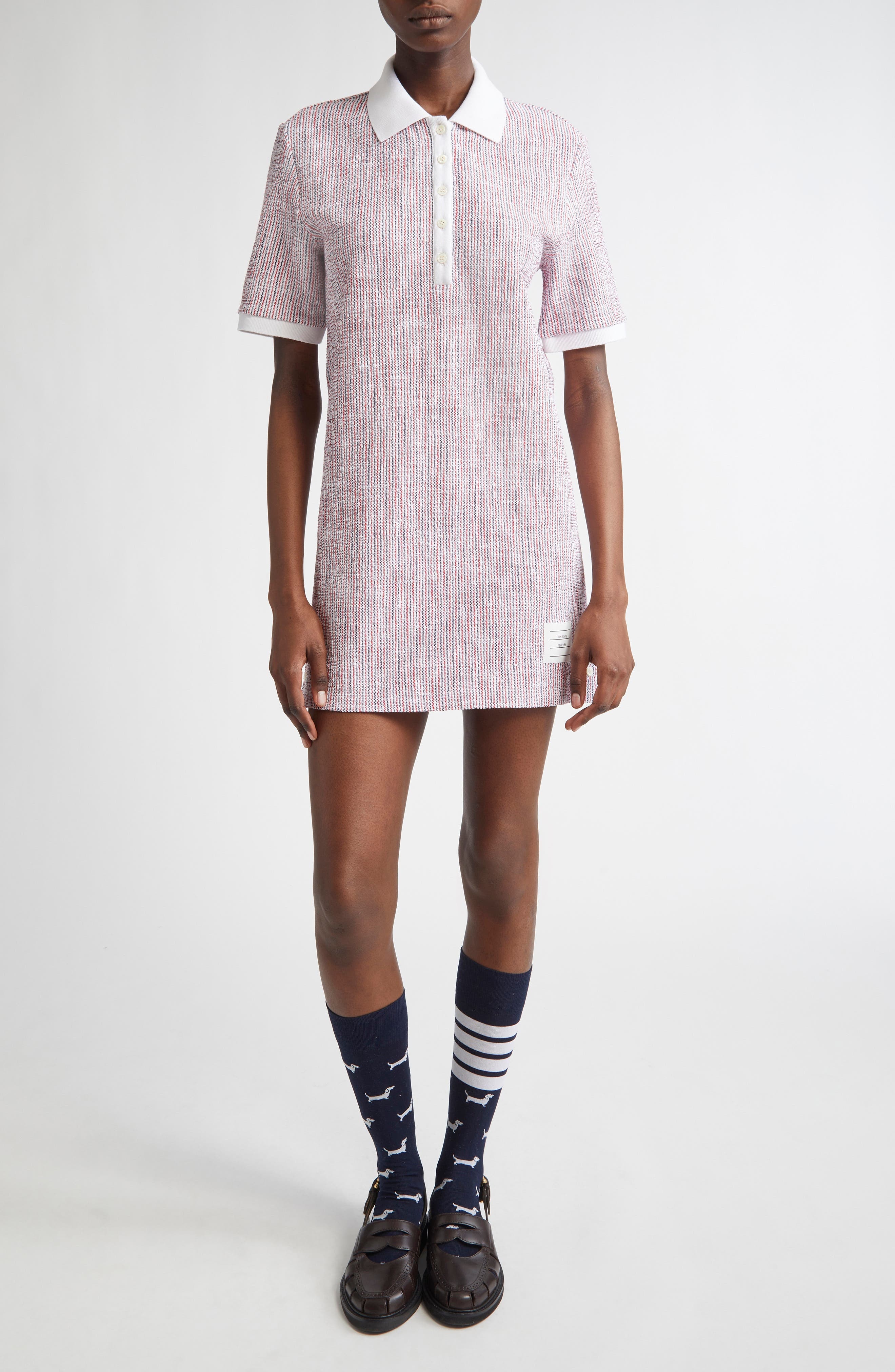 Thom Browne RWB Tweed Polo Dress in Red/white/blue at Nordstrom - 1