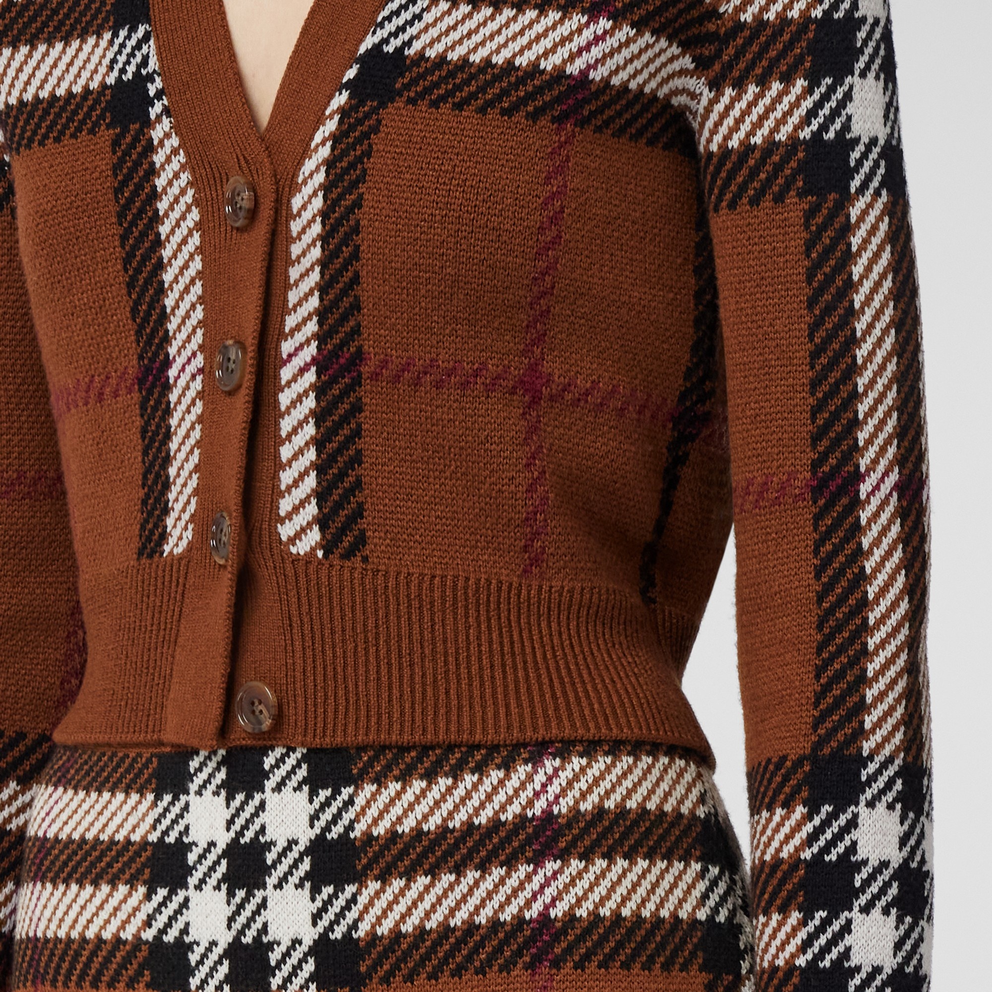 Check Wool Jacquard Cropped Cardigan - 5