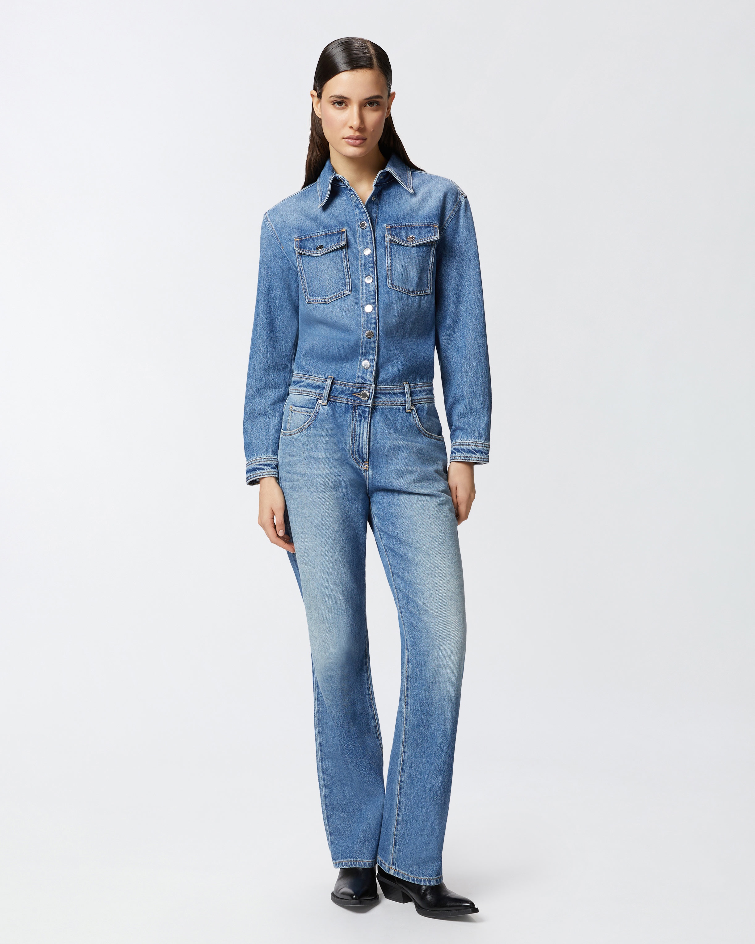 LONG DENIM JUMPSUIT WITH POCKETS - 3