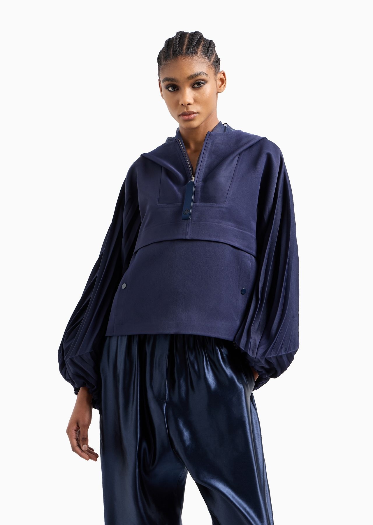 Technical gabardine sweatshirt with pleated sleeves - 2