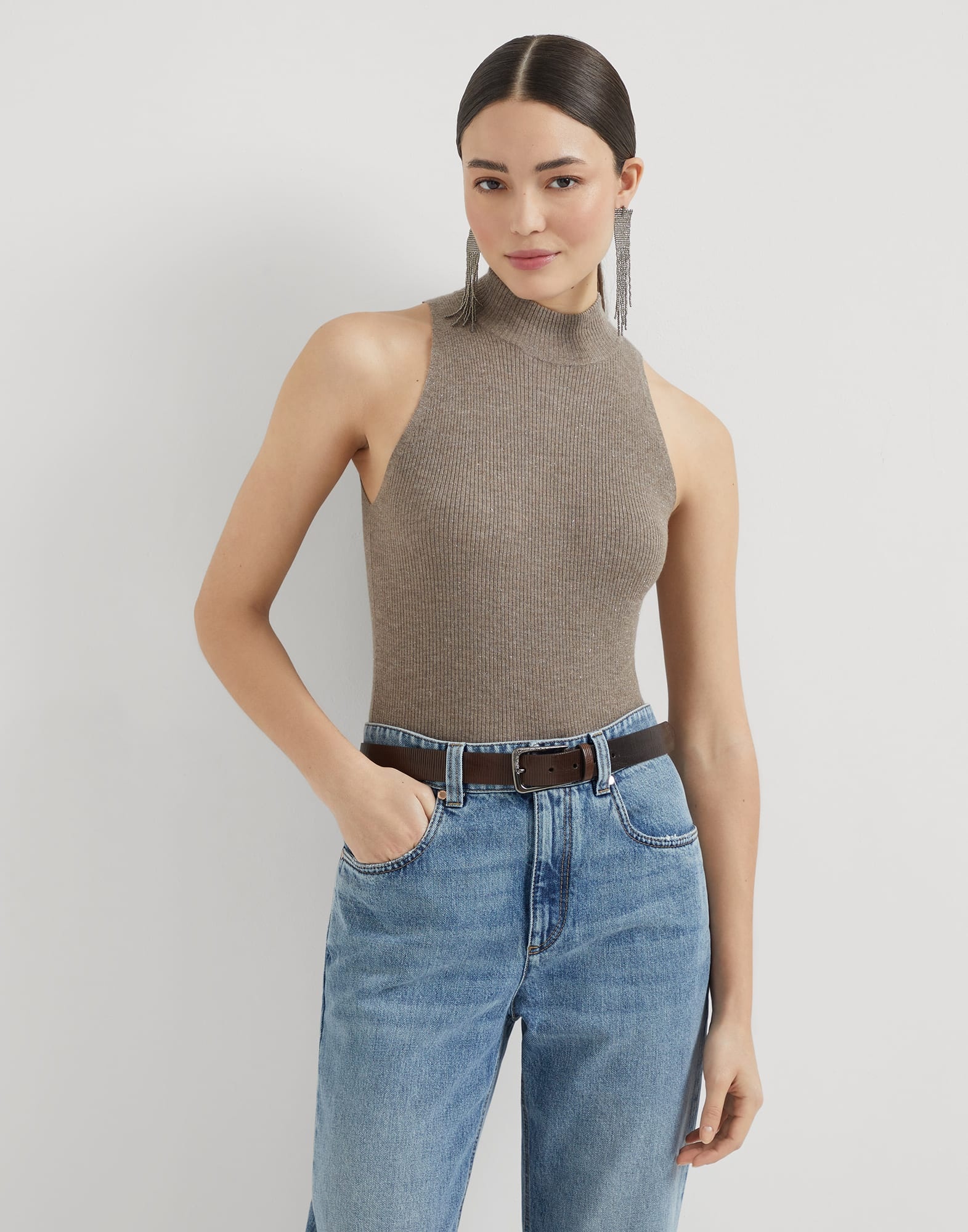 Sparkling cashmere lightweight rib knit top - 4