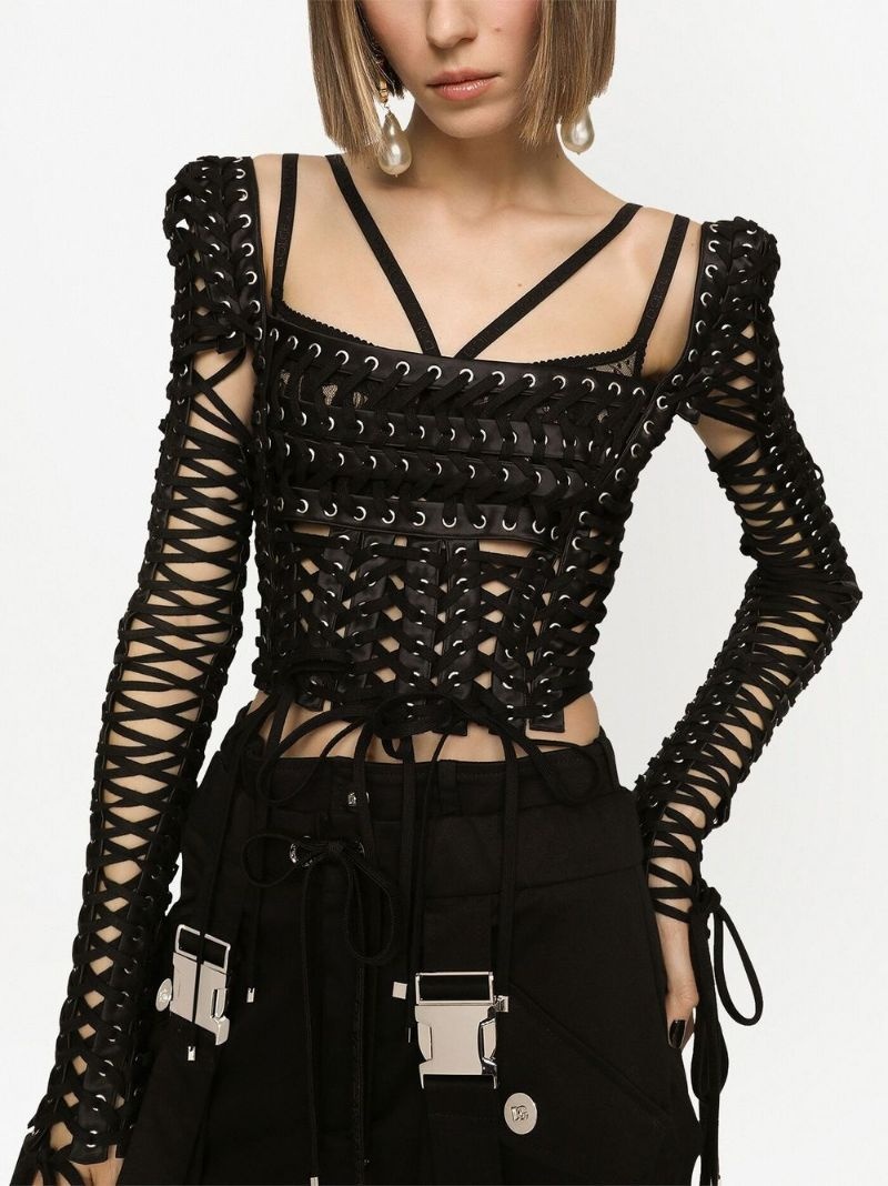 lace-up detailed bustier blouse - 5