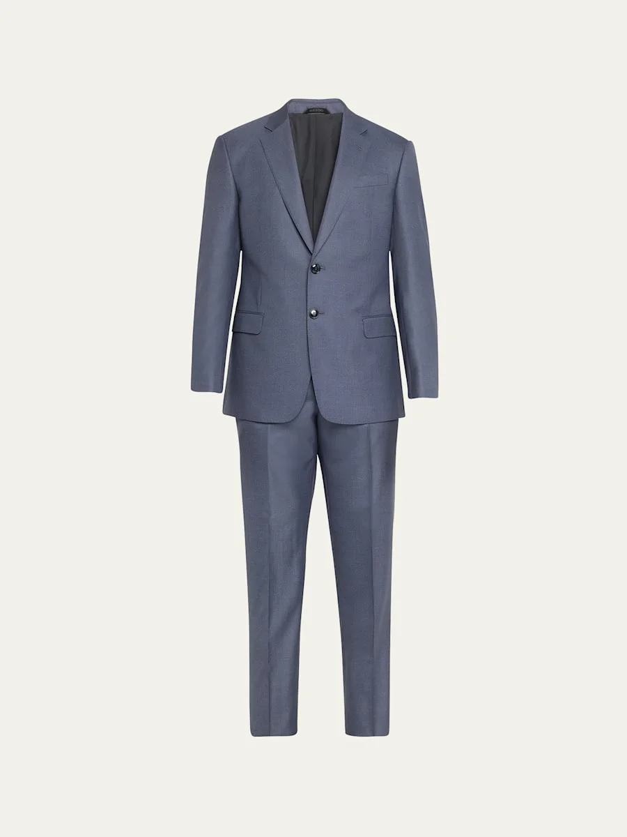 Men's Textured Wool-Silk Solid Classic Fit Suit - 1