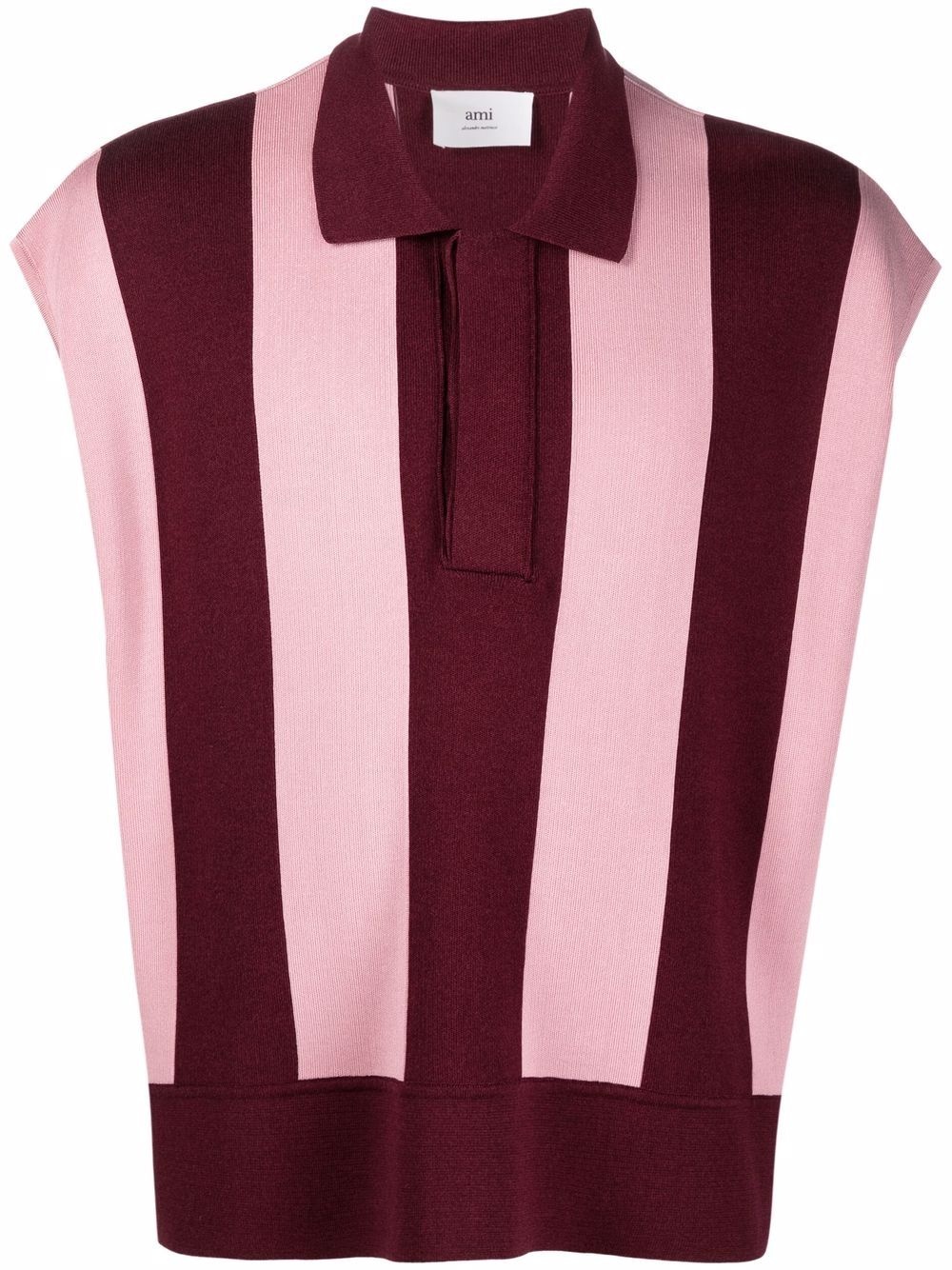 vertical-stripe sleeveless polo shirt - 1