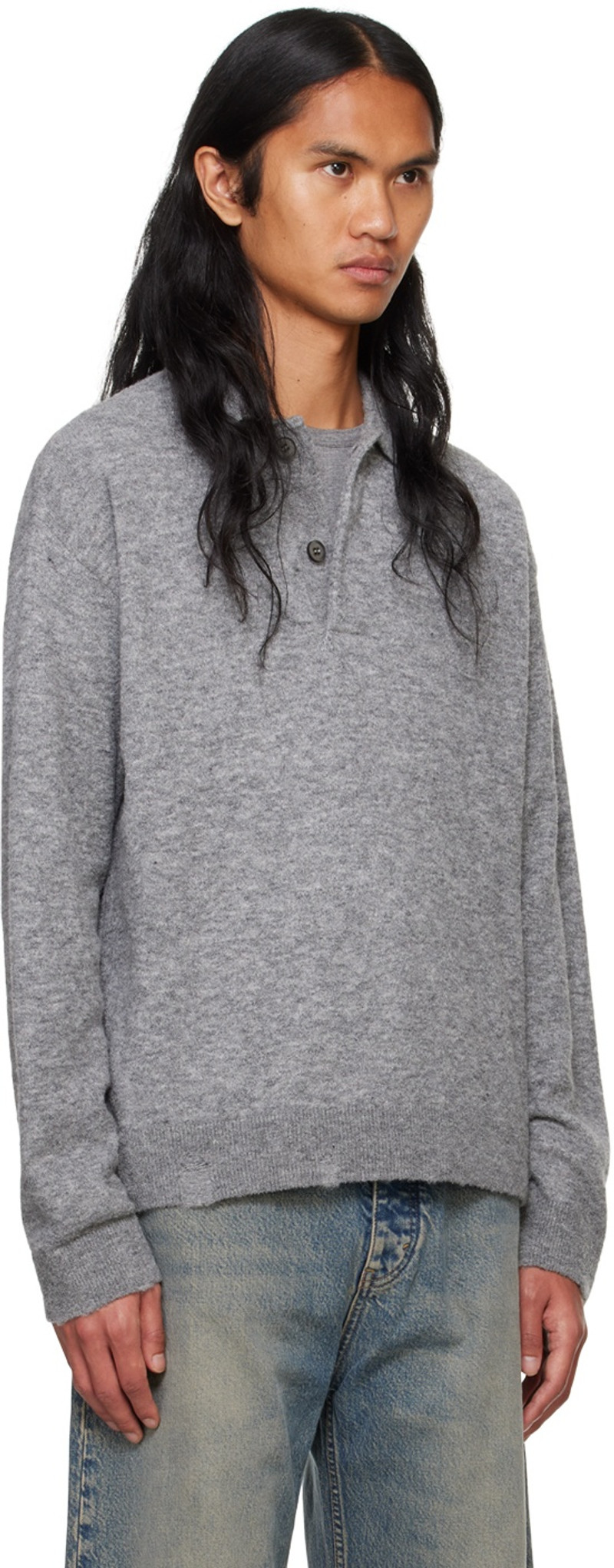 HOPE Gray Preppy Polo Sweater outlook