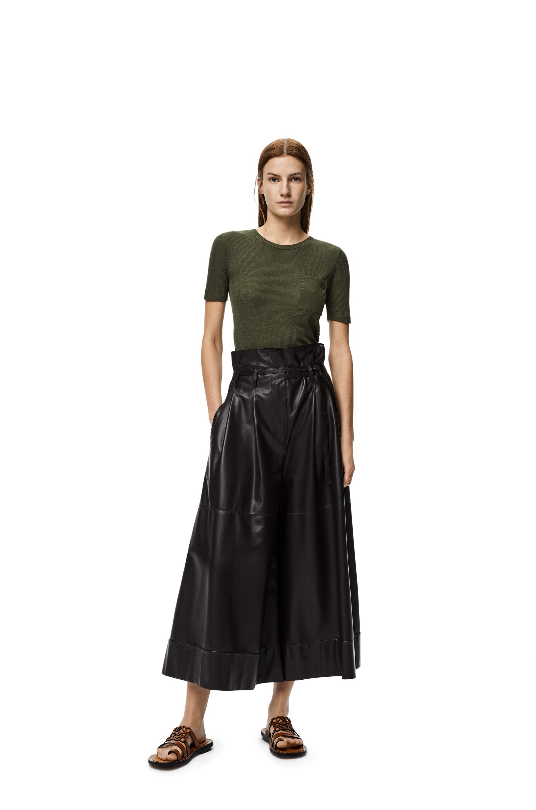 Belted culotte trousers in nappa - 2
