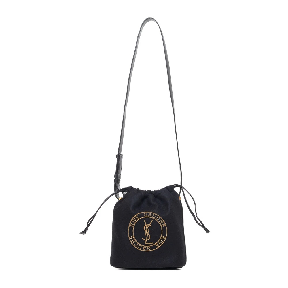 SAINT LAURENT BLACK WOOL LEATHER BUCKET BAG | miinto