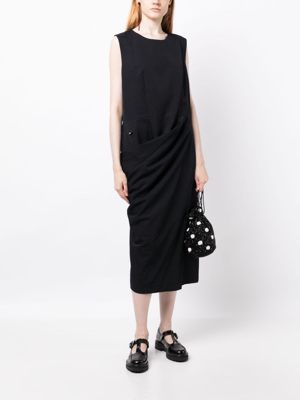sleeveless draped wool dress - 4