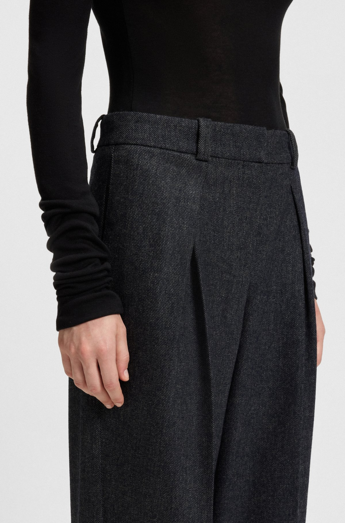 STRAIGHT-LEG TROUSERS IN MELANGE STRETCH FLANNEL - 5