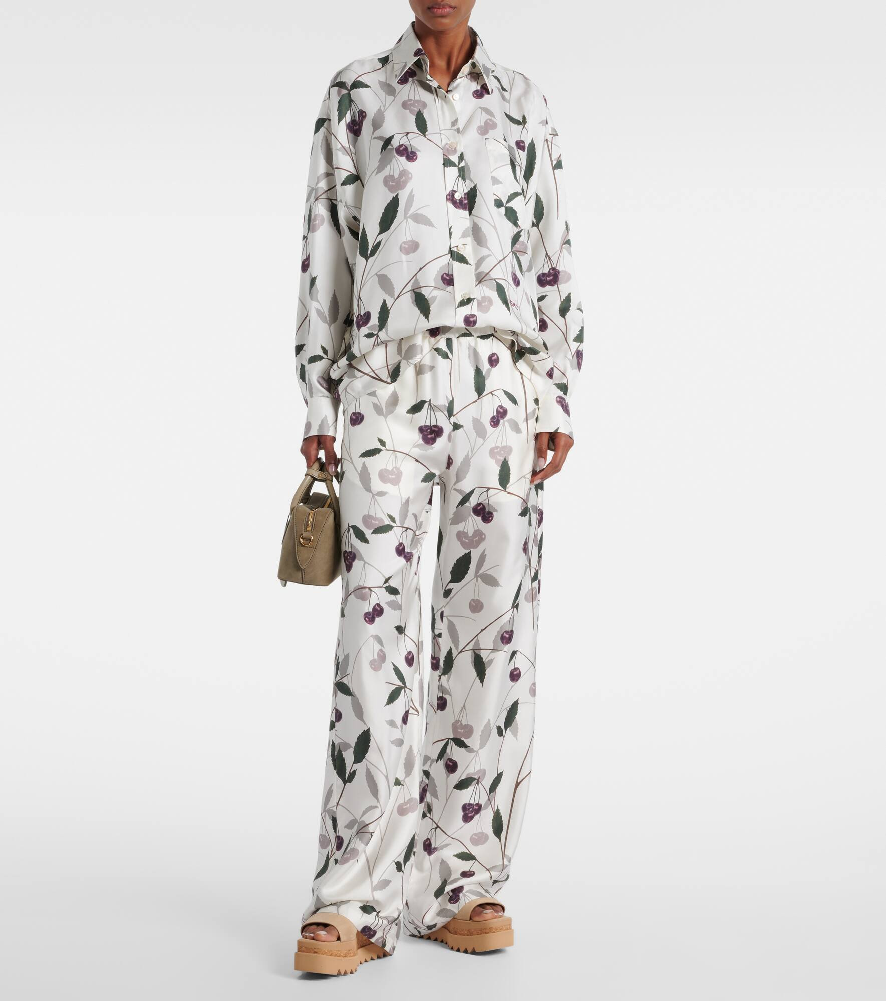 Printed silk twill wide-leg pants - 2