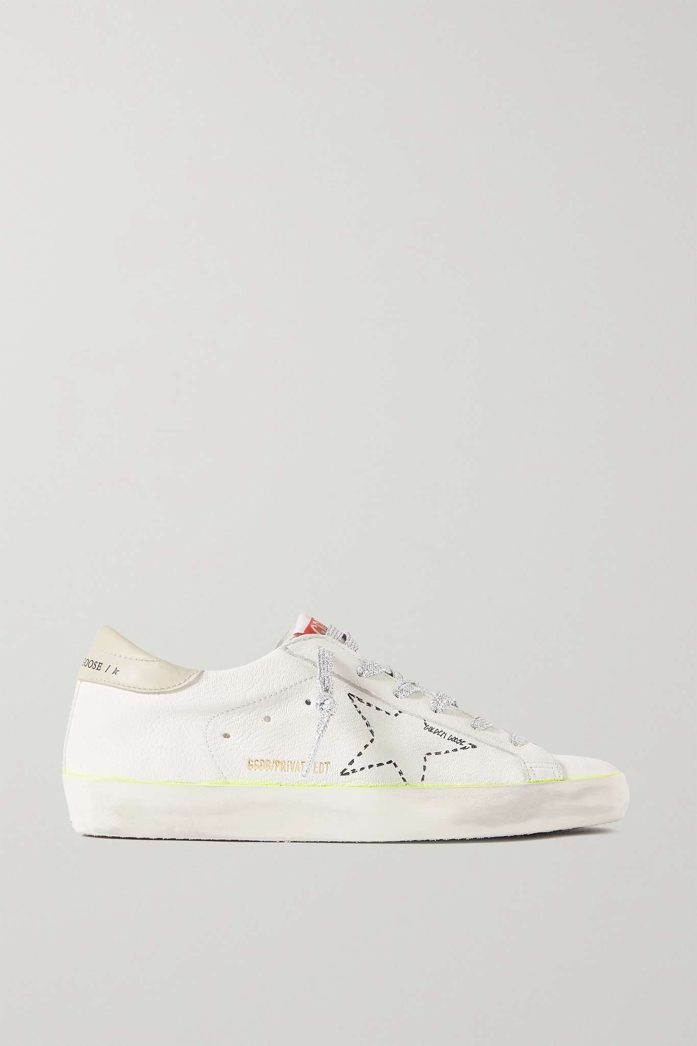 Superstar distressed embroidered textured-leather sneakers - 1