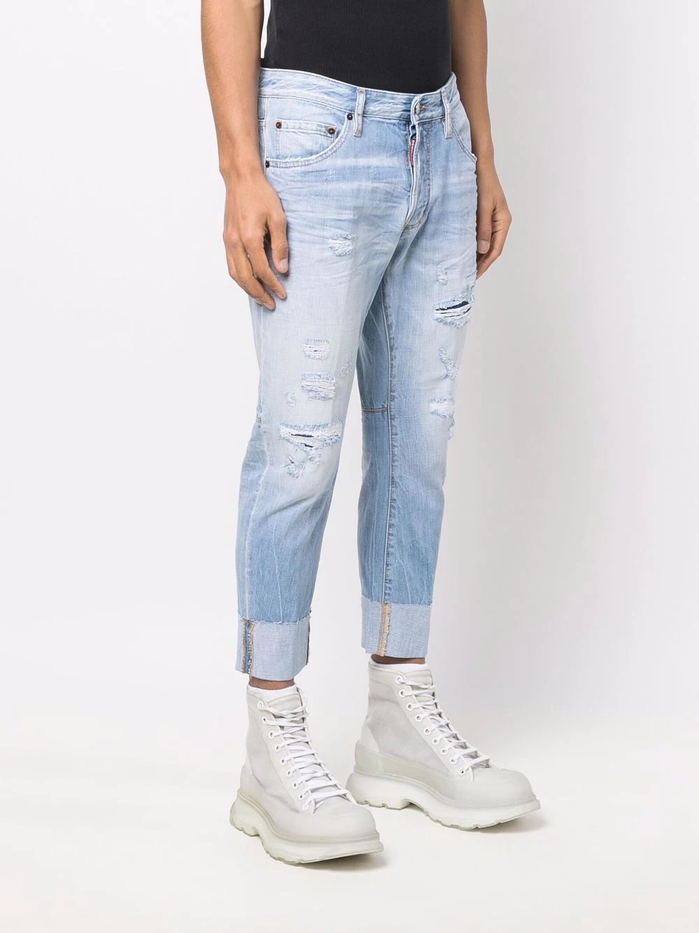 logo-print cropped distressed jeans - 3