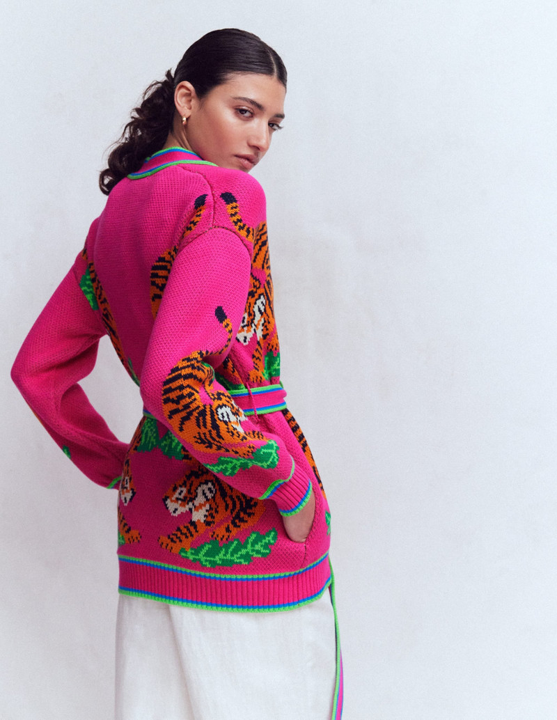 Jacquard Belted Cardigan-Pink Yarrow Tigers 5