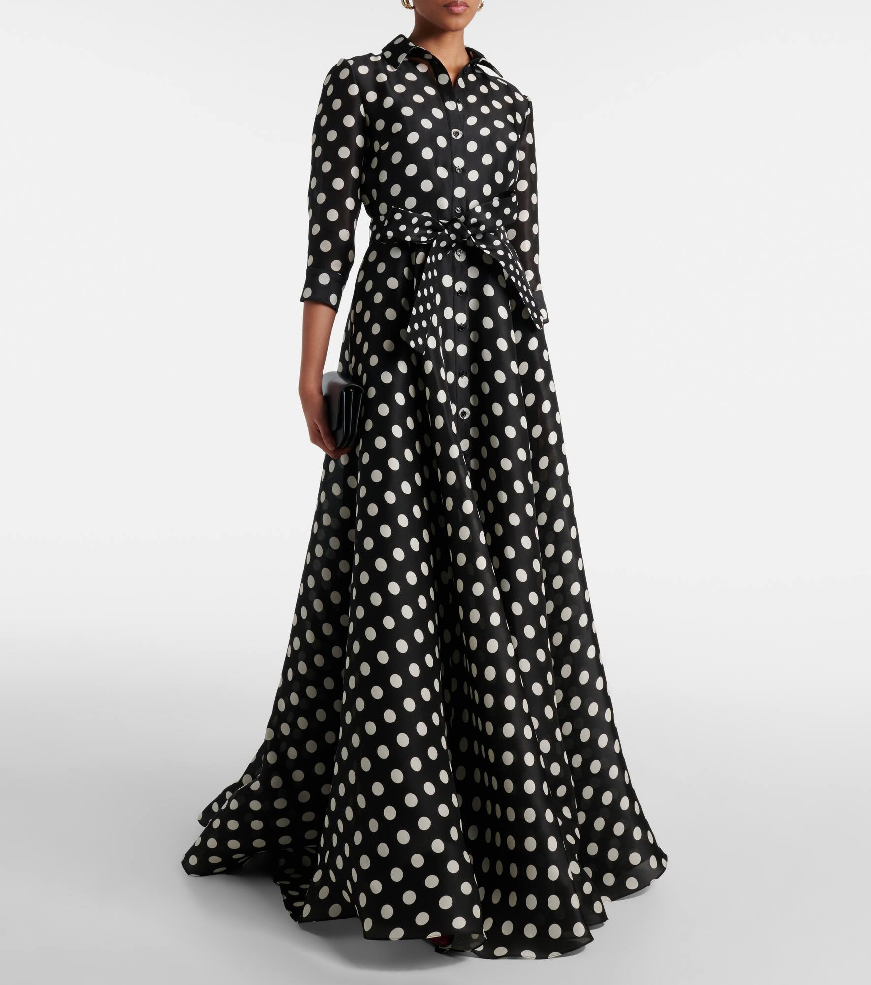 Floral-appliqué polka-dot silk gown - 2